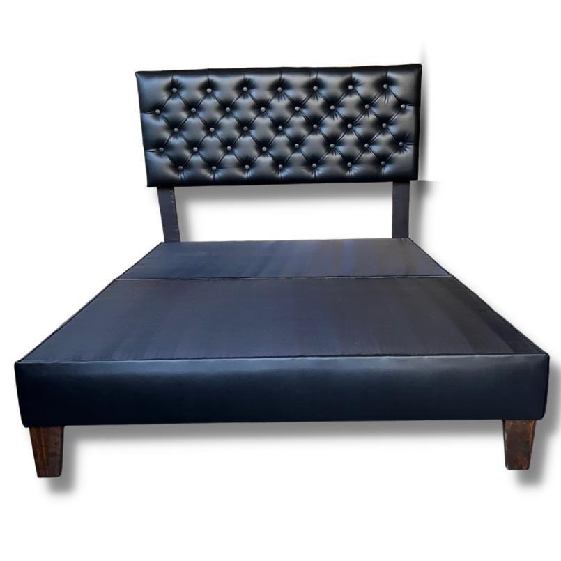 Cama 2 plazas de CUERINA con bases divididas de 20 cm de grosor respaldo Capitoné-0