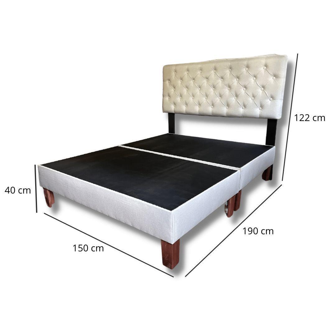 Cama 2 plazas Europea, Lino Crudo, Bases Divididas, Respaldo Capitoné-1