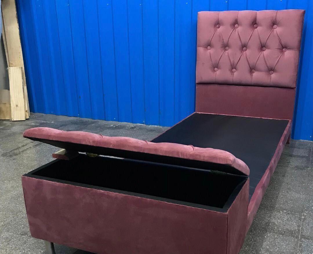 Cama de 1 plaza Felpa Palo Rosa de 190cm x 90cm x 10cm mas Baúl-2