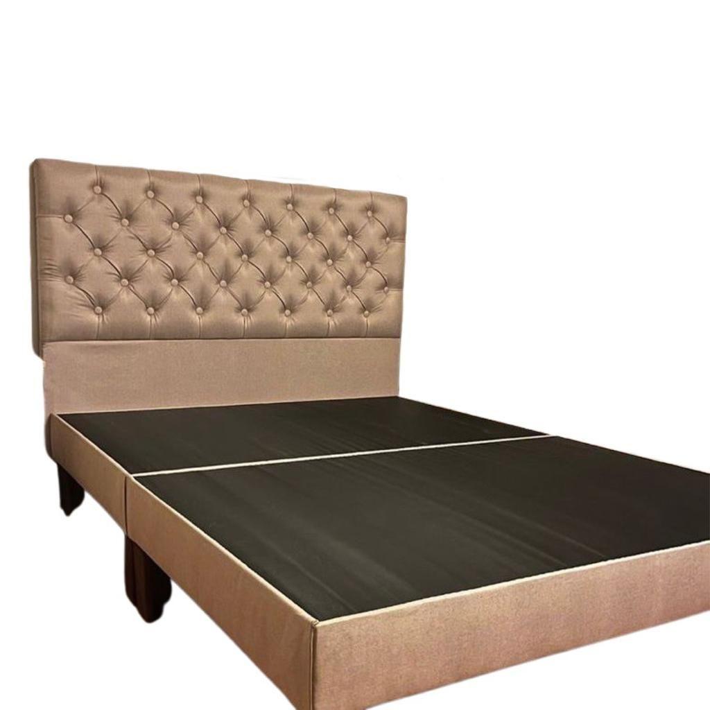 Cama 2 plazas  Beige, lino, Respaldo Capitoné a piso, grosor 20 cm-0