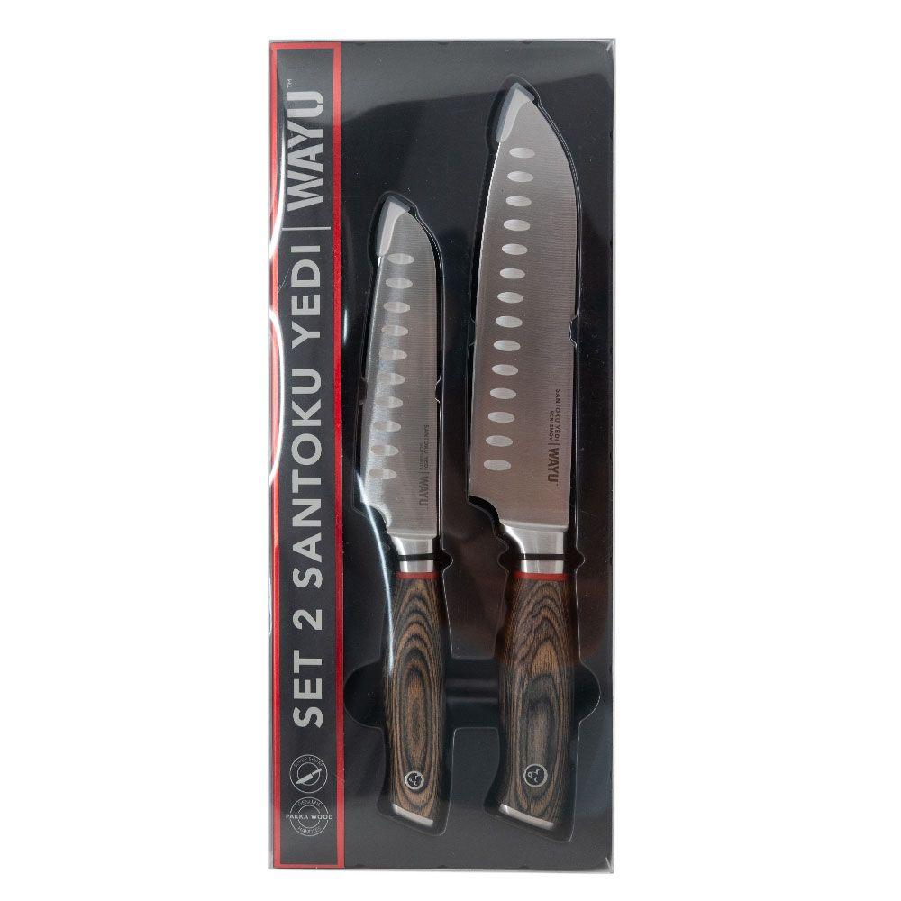 Set 2 Cuchillos Santoku Ring Red Wayu - Gris-4