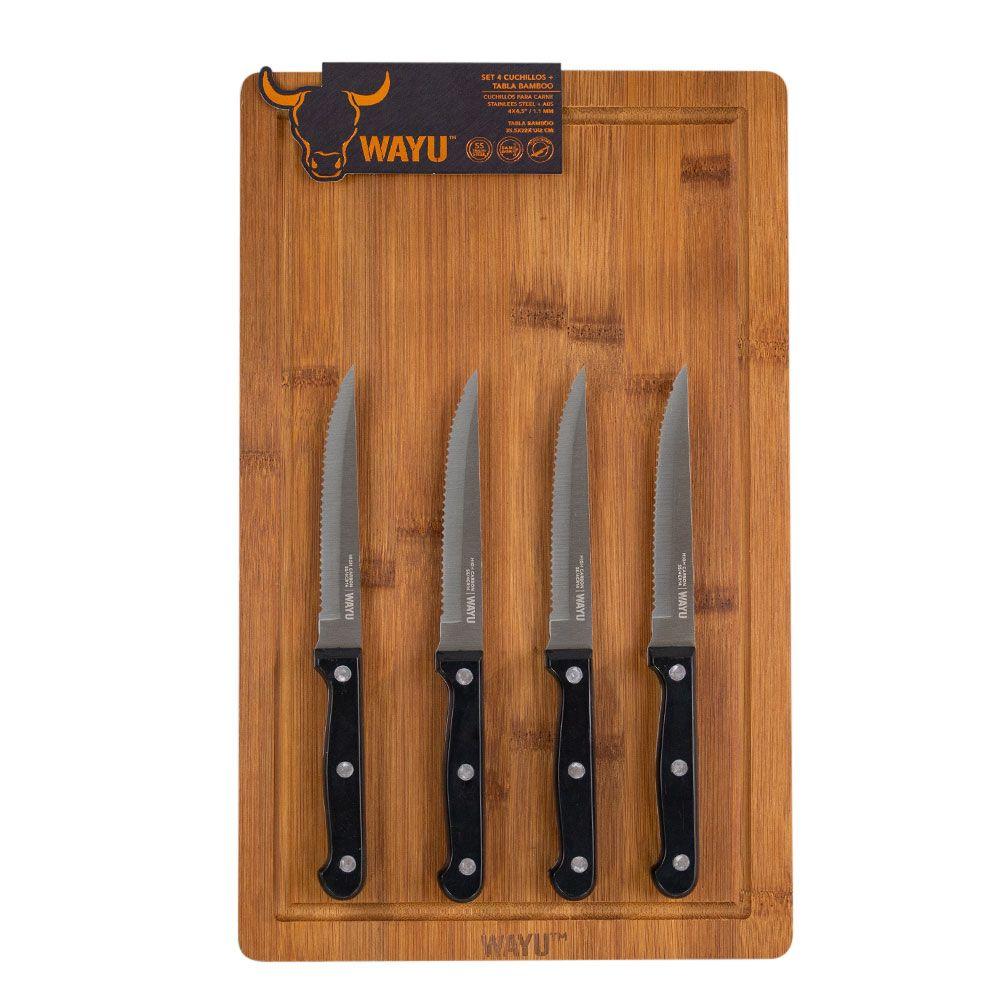 Set 4 Cuchillos + Tabla Bamboo-3
