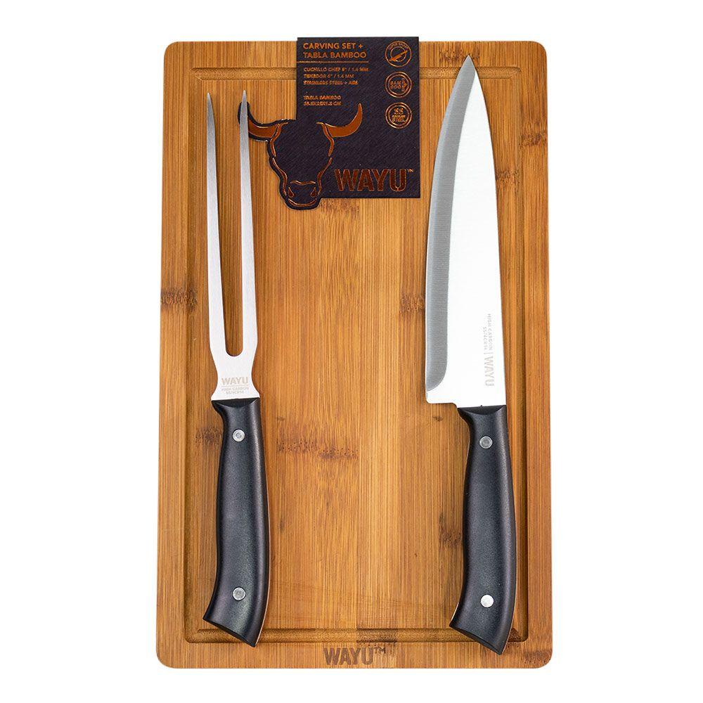 CARVING SET + TABLA BAMBOO WAYU-3