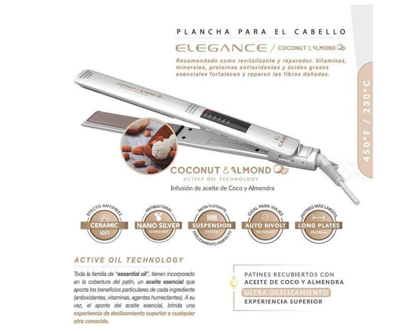 PLANCHA ALISADORA CABELLO ELEGANCE LED COCONUT  GAMA-4