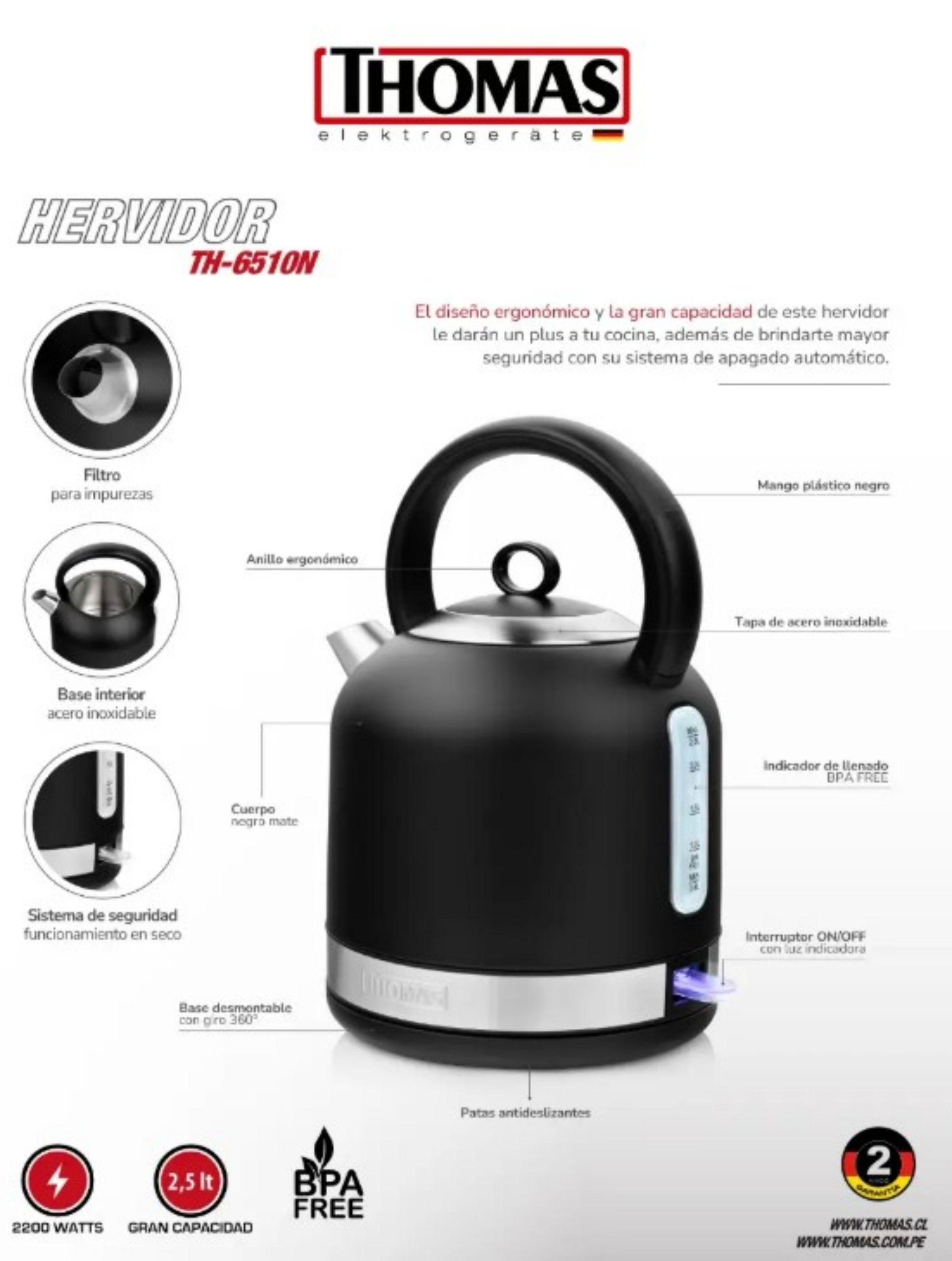 Hervidor Negro Mate 2,5 Lts TH-6510N Thomas-2