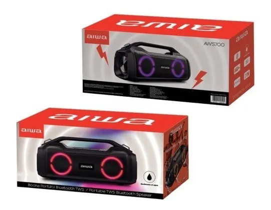 Parlante Aiwa AWS700BT port til con bluetooth waterproof negra-2