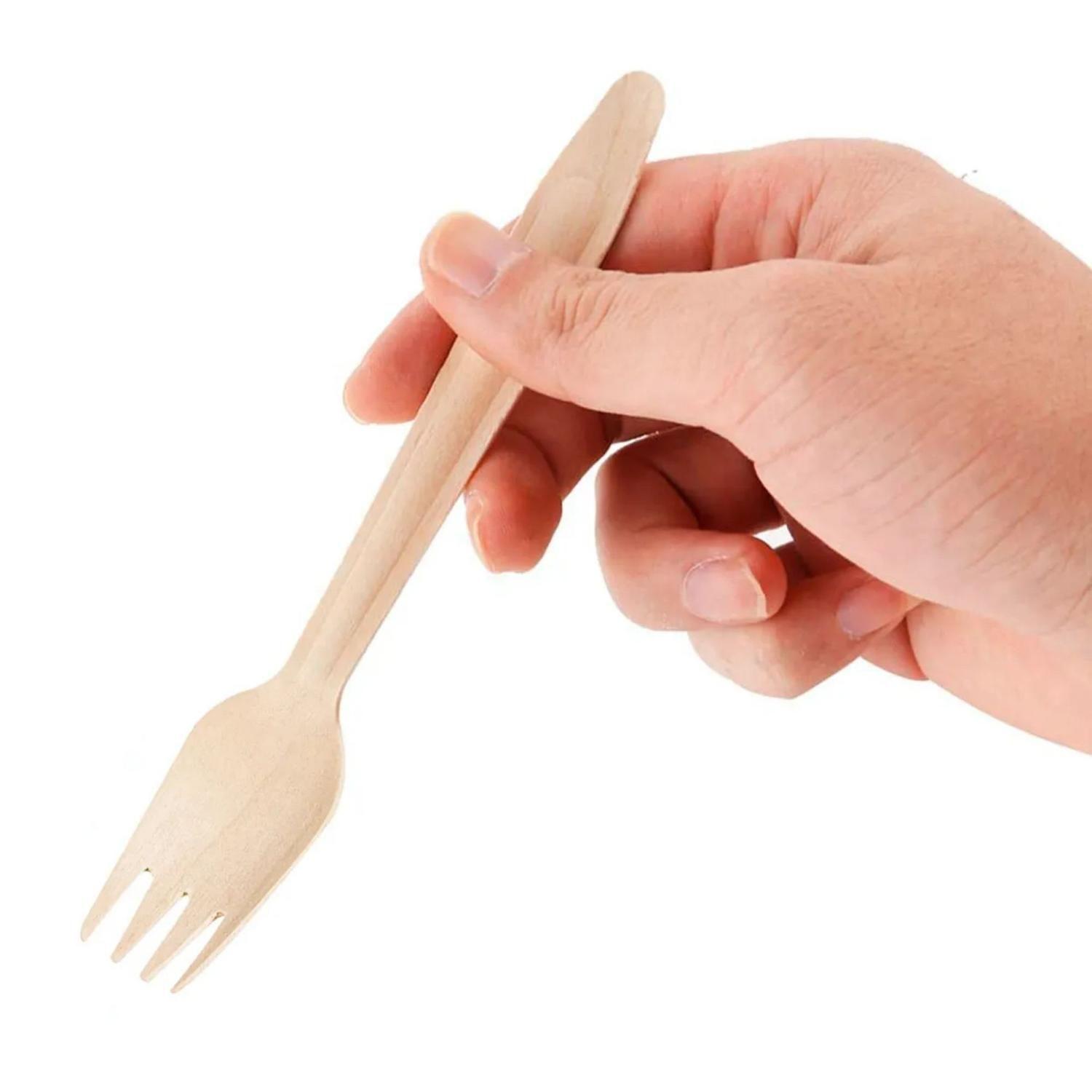 Pack 100 Tenedores Desechables Cubiertos Ecológico Bambú-4