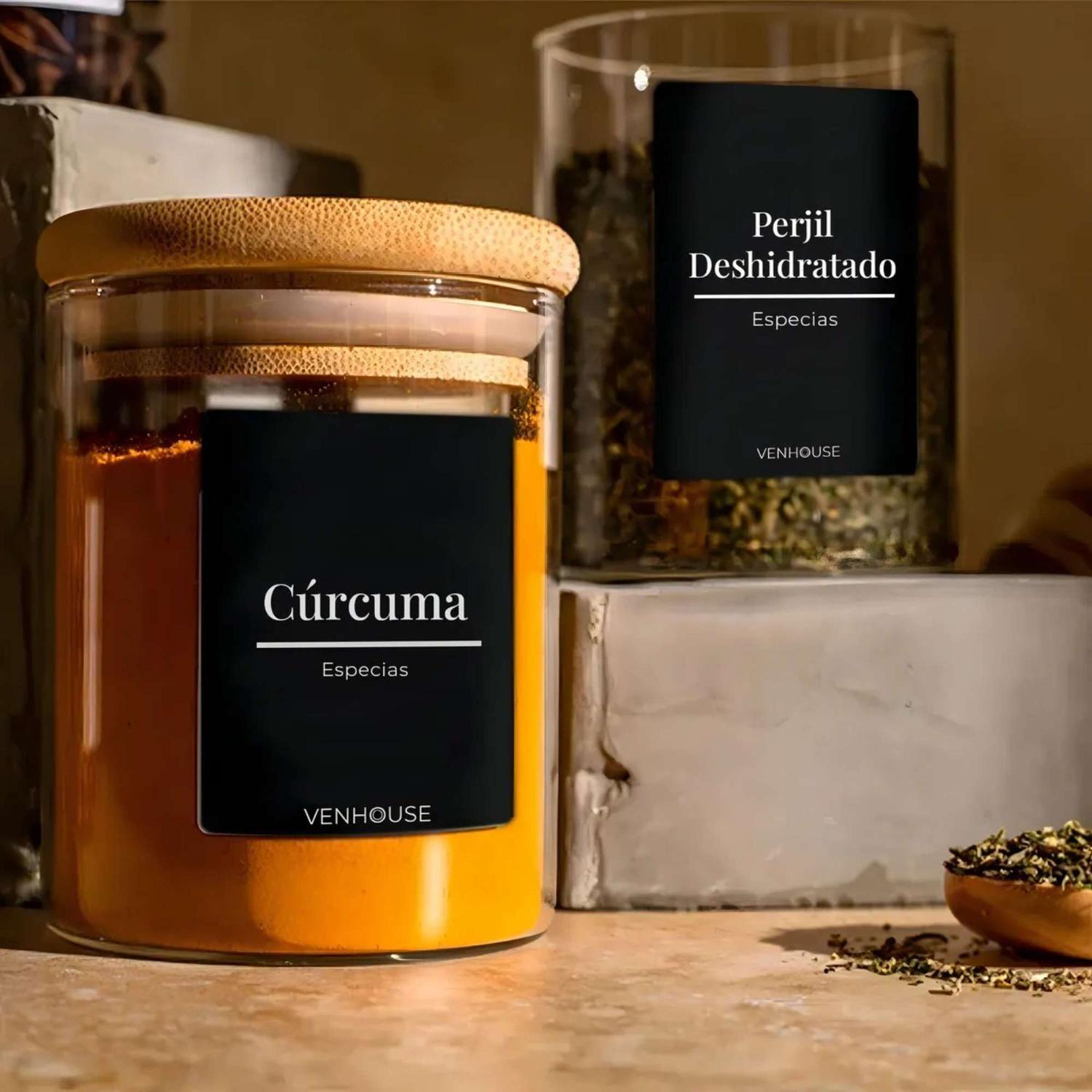 Pack 15 Frascos Contenedor Vidrio 15 Etiquetas 180 ML Bambú Negro-2