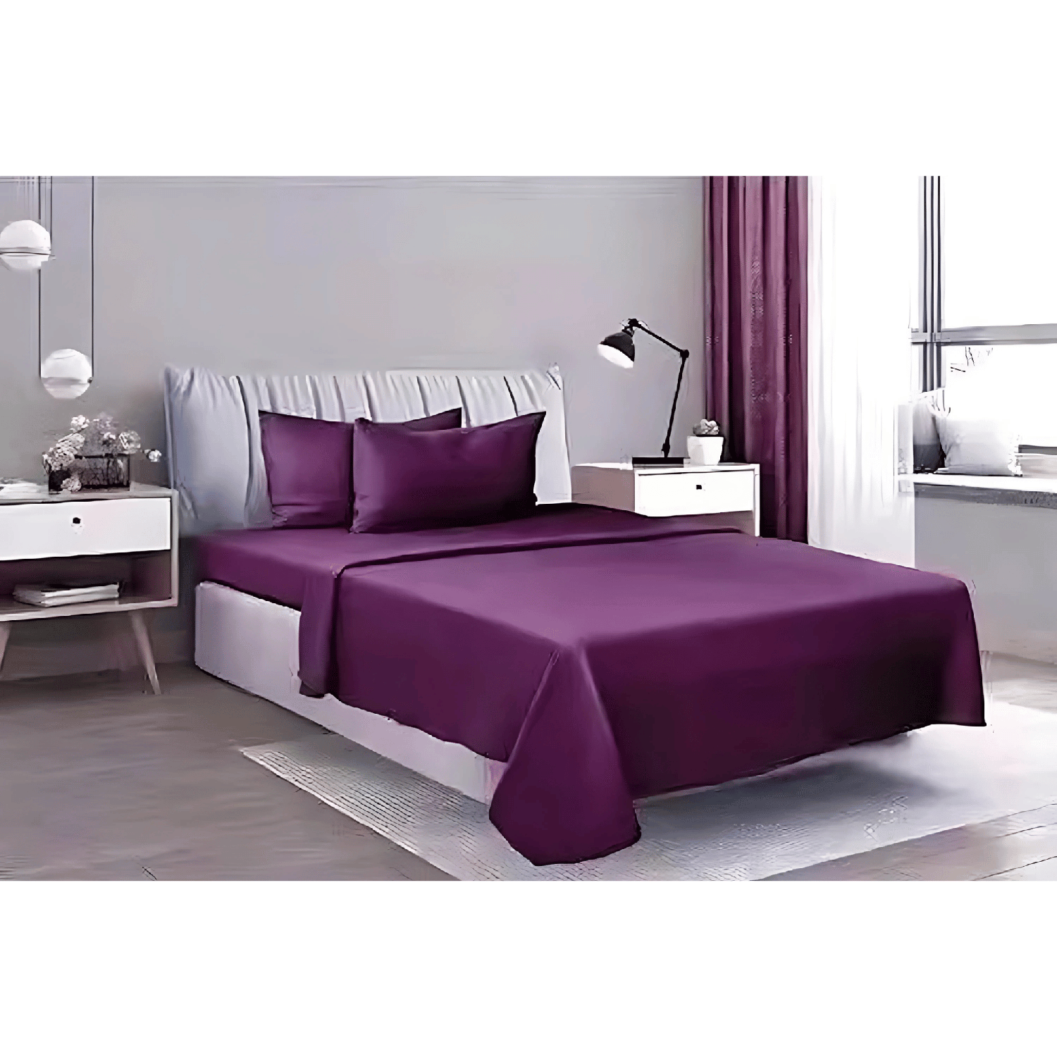 Sabanas 2 Plazas Elasticada 4 Piezas Polar 144 Hilos Violeta Oscuro-2