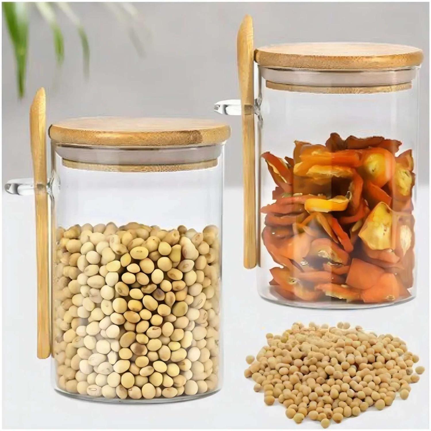 Pack 2 Frascos Vidrios Cuchara Tapa Bambú 400 ML-2