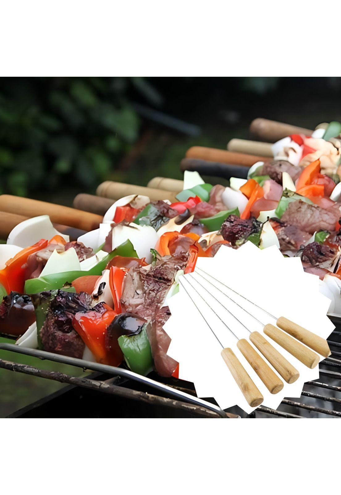 Set 5 Fierros Anticuchos Asado Madera-4