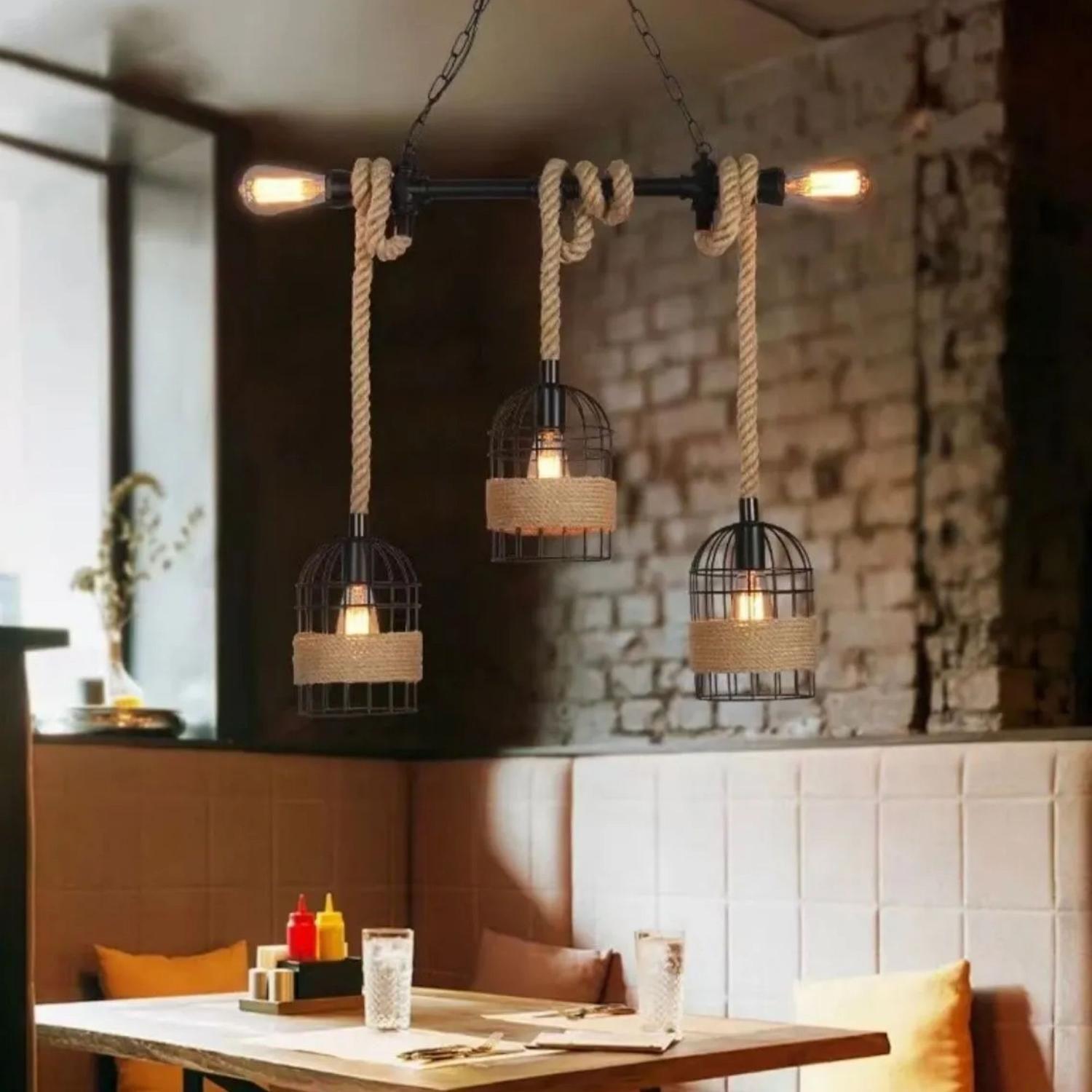 Lámpara Triple Cáñamo Rustica Sin Ampolletas-3