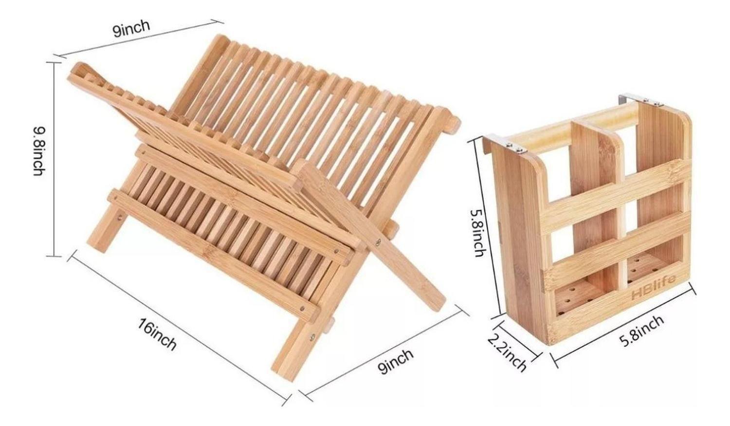 Organizador Escurridor Platos Portáble Bambú-3