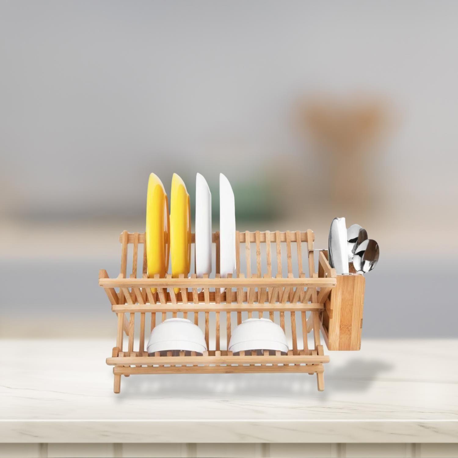 Organizador Escurridor Platos Portáble Bambú-4
