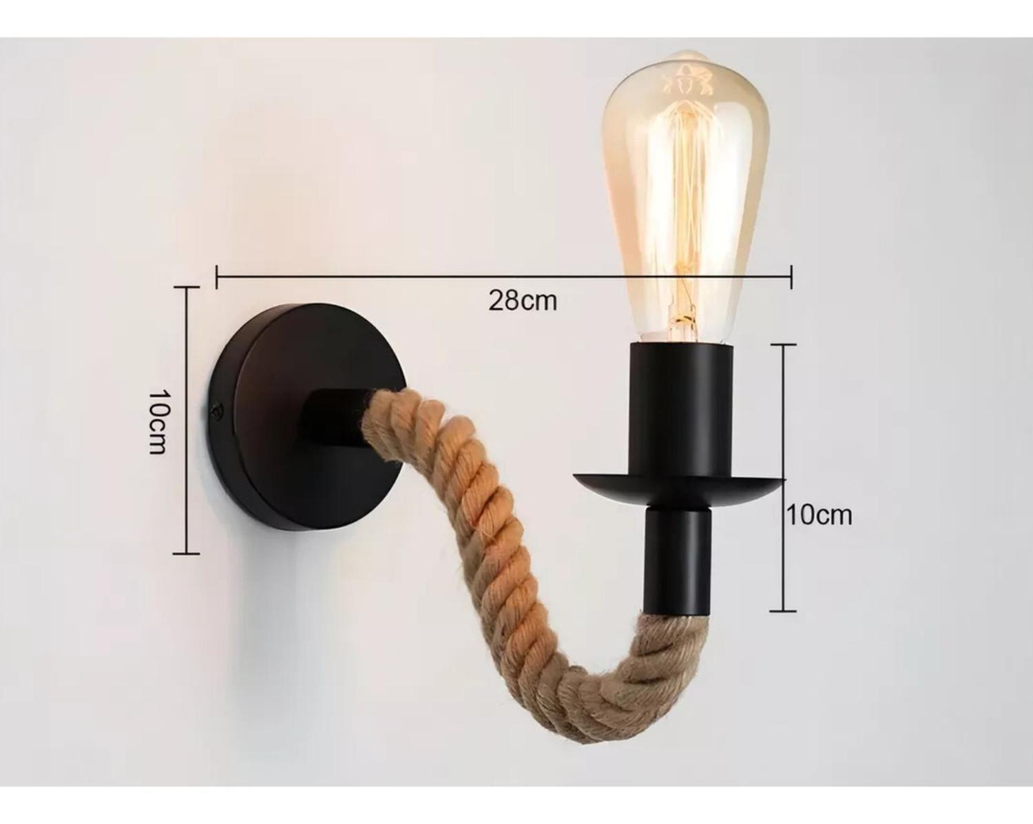 Lámpara Pared Cuerda Cañamo Vintage 220V Marrón-2