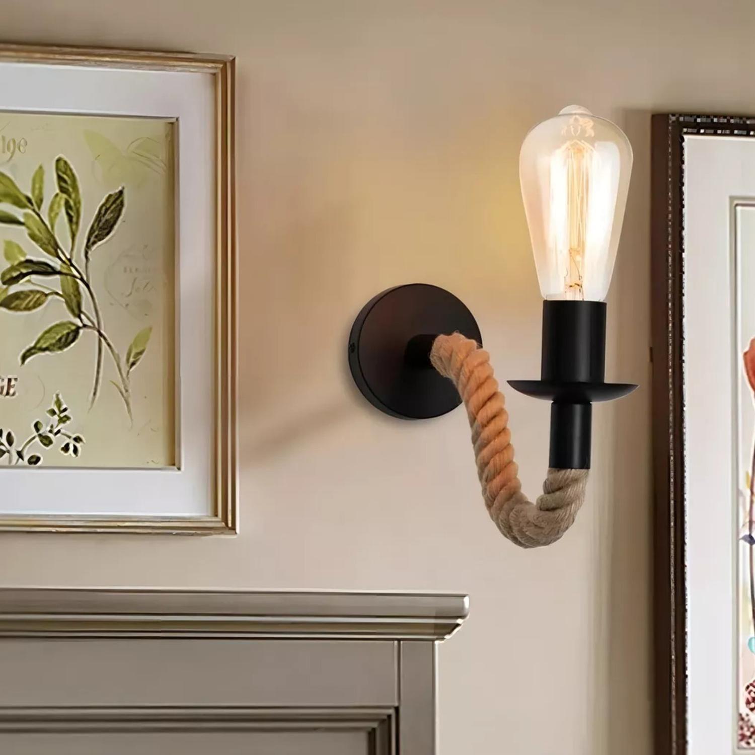 Lámpara Pared Cuerda Cañamo Vintage 220V Marrón-4