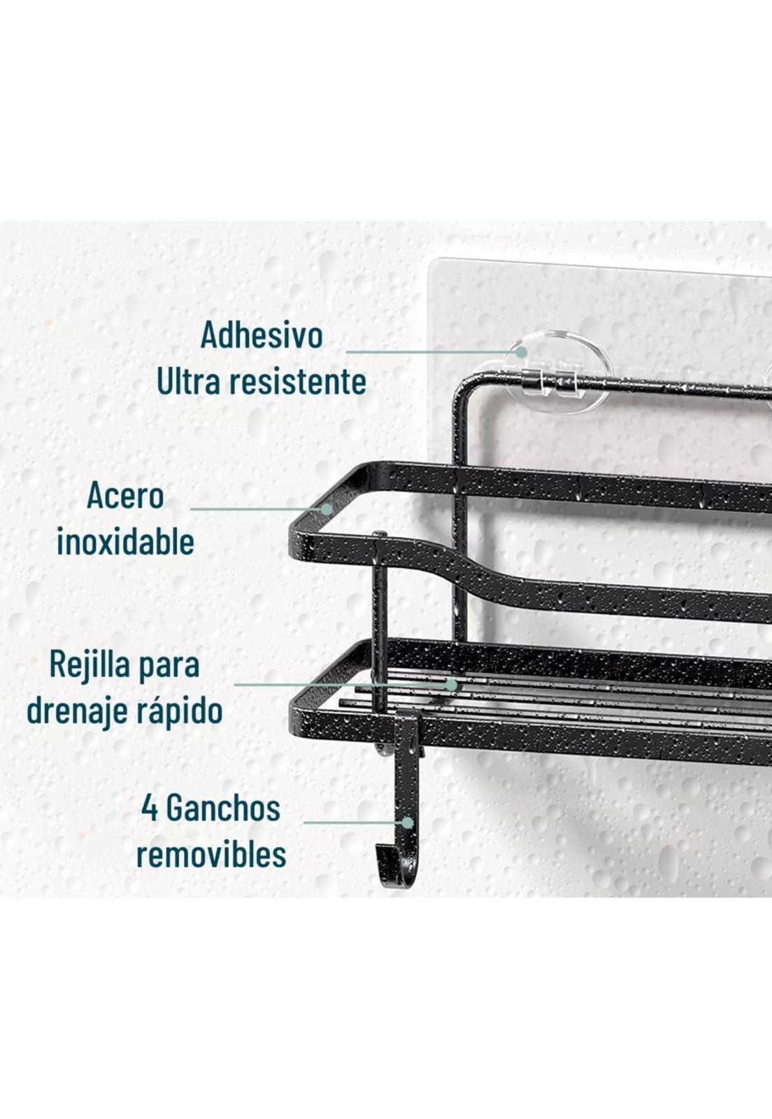 Organizador Ducha Baño Adhesivo 2 Repisas 13x31x7.5 CM Negro-2