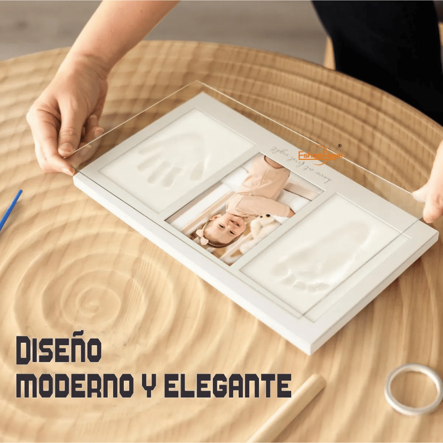 Kit Marco Huella Bebe Foto Arcilla Manos Pies 12,5x8,5 CM Blanco-4