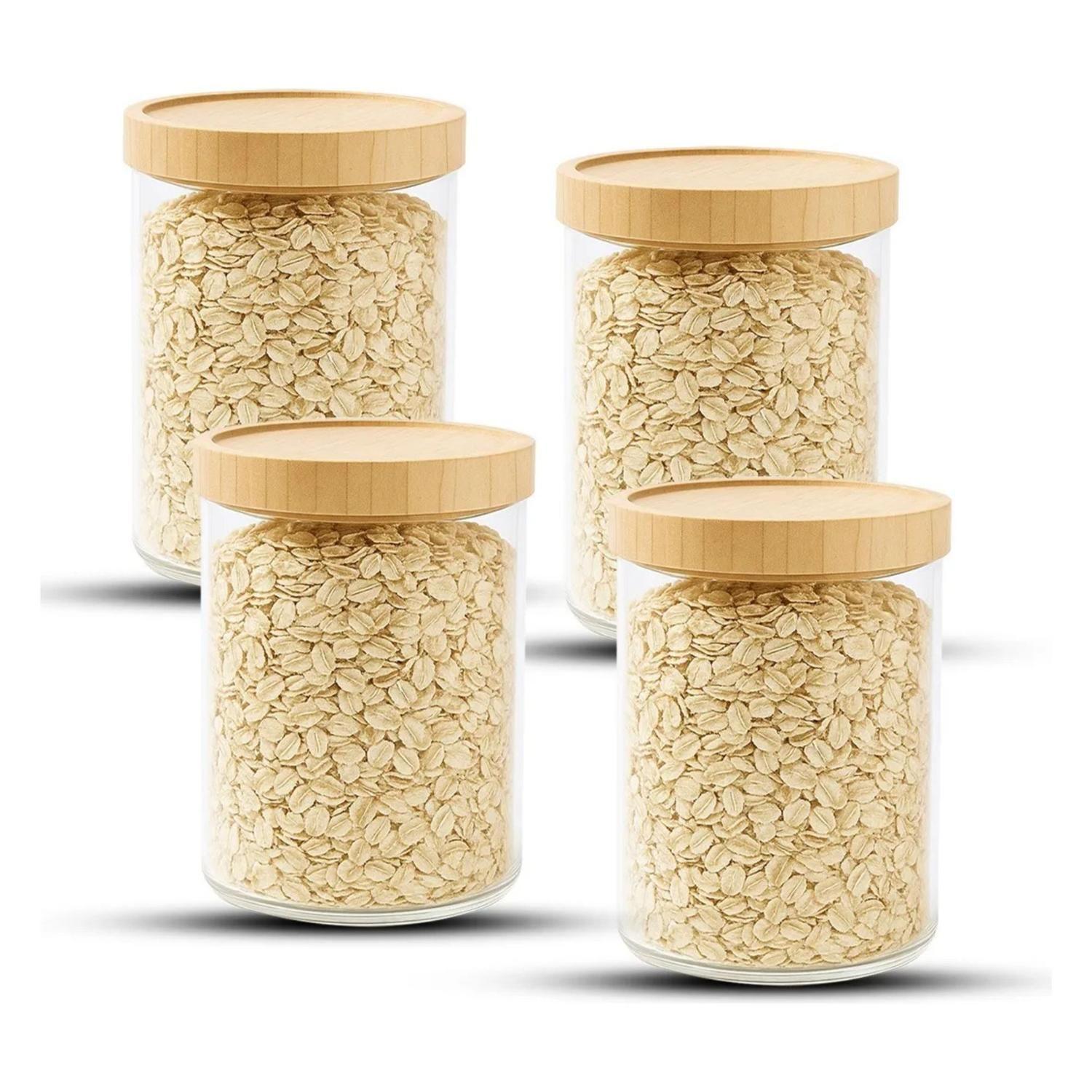 Pack 4 Frascos Contenedor Herméticos Vidrio Tapa Bambú 1000 ML-0