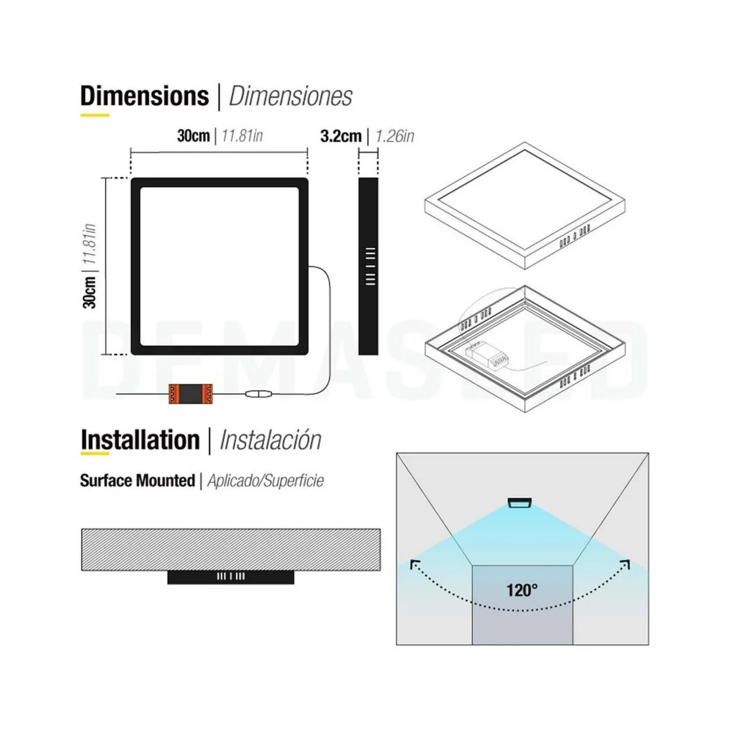 Panel LED Foco Plafón Cuadrado Sobrepuesto 24 Watt 220 V Negro Blanco Frío-2