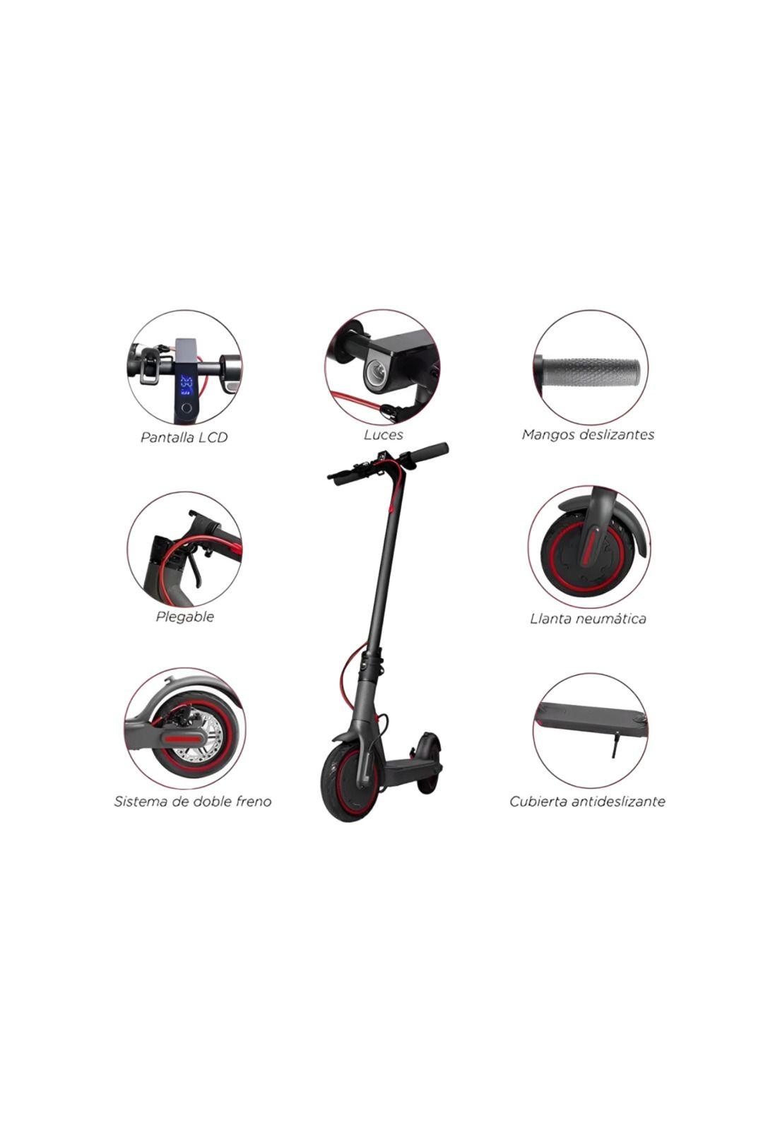 Scooter Eléctrico Pegable Luz Led Adulto 25 Km/H Negro-3