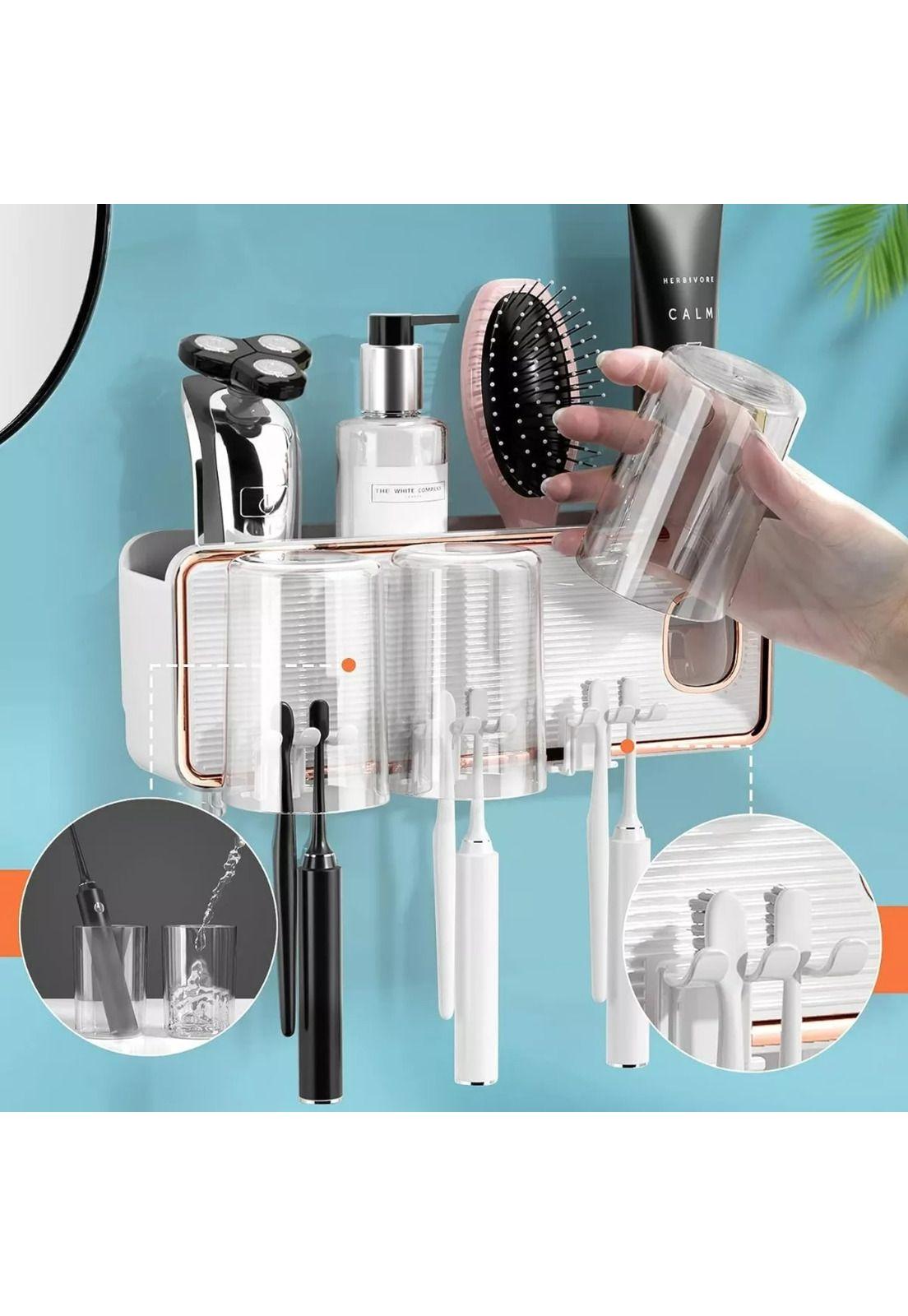 Dispensador Automático Pasta Dientes Porta Cepillo Blanco-2