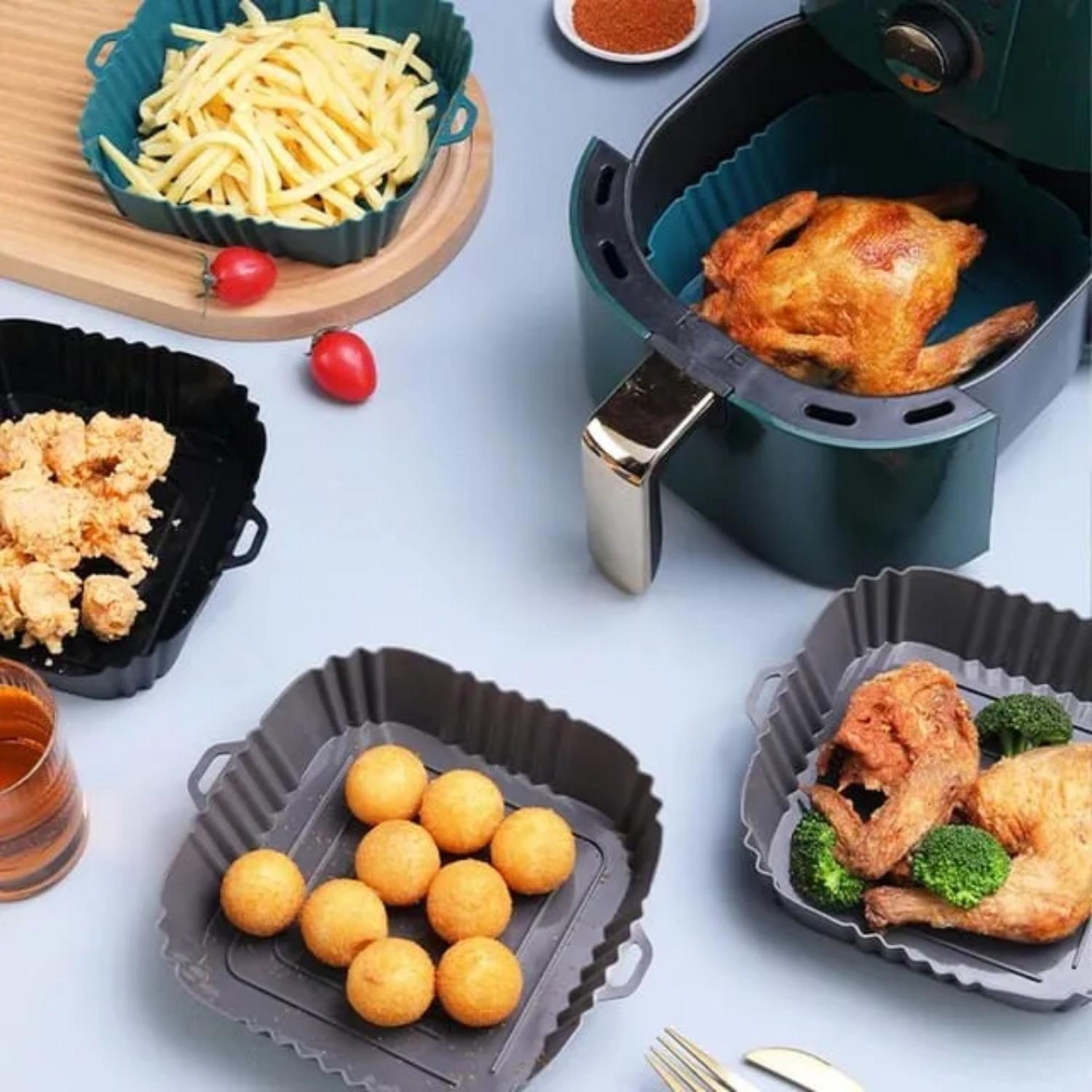 Pack 4 Cesto Bandeja Silicona Cocinar Freidora Aire-4