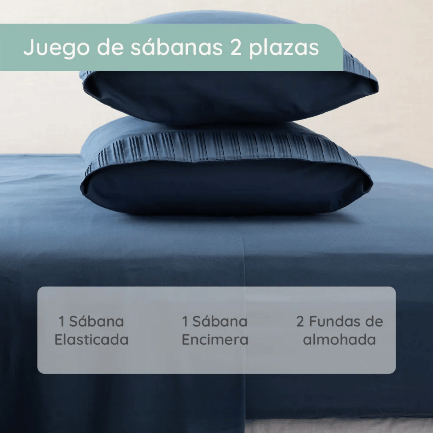 Sabanas 2 Plazas Microfibra 300 Hilos Azul Marino-3