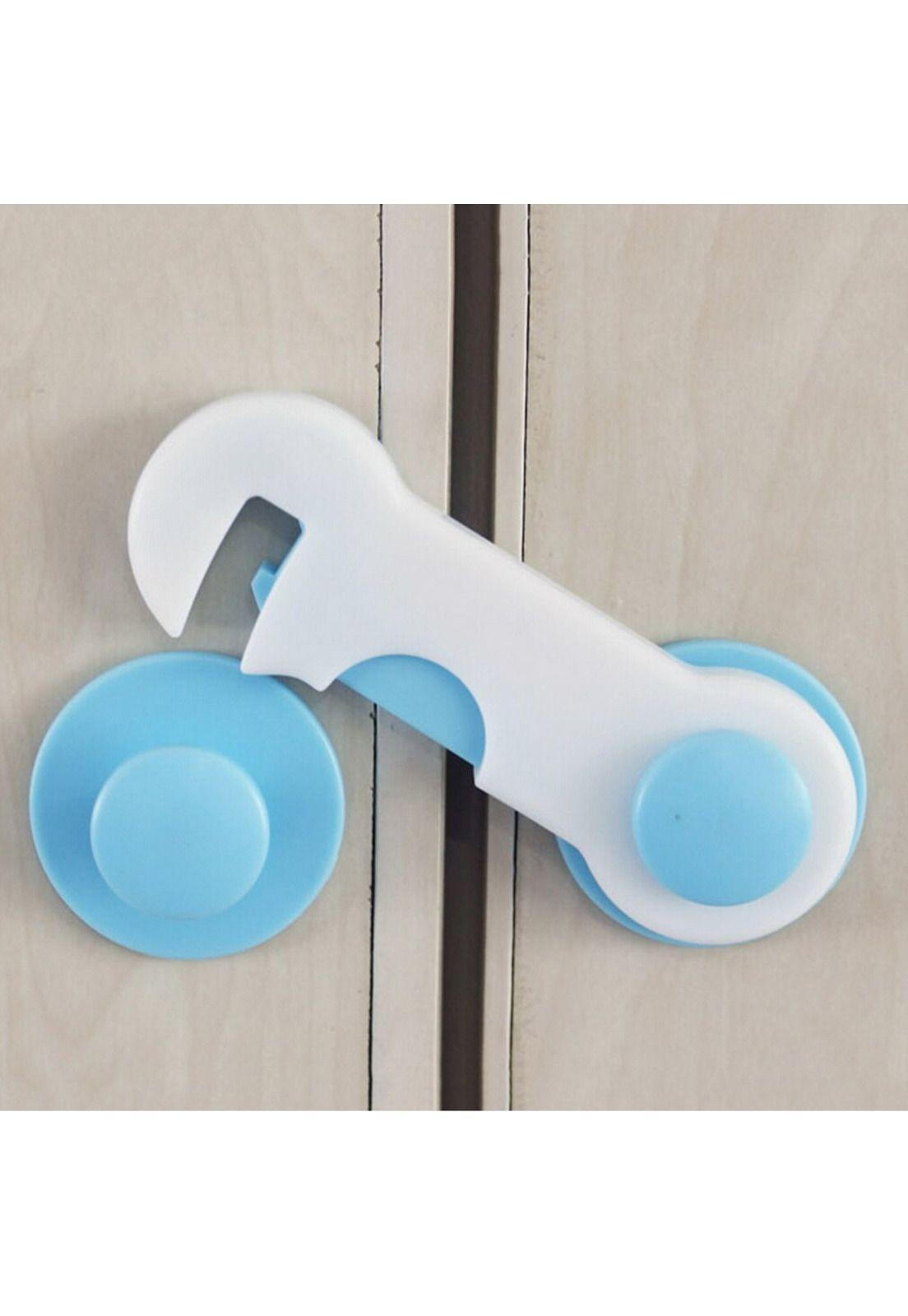 Pack 4 Seguros Traba Puertas Muebles Cajones Celeste-3