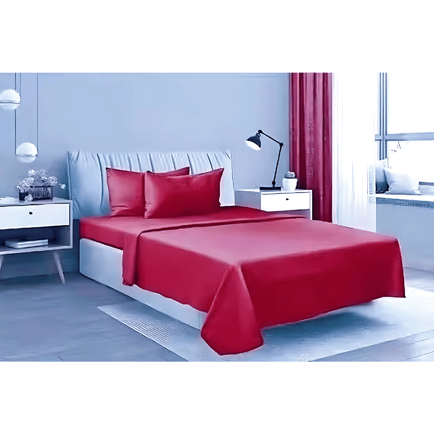 Sabanas 2 Plazas Elasticada 4 Piezas Polar 144 Hilos Rojo-3