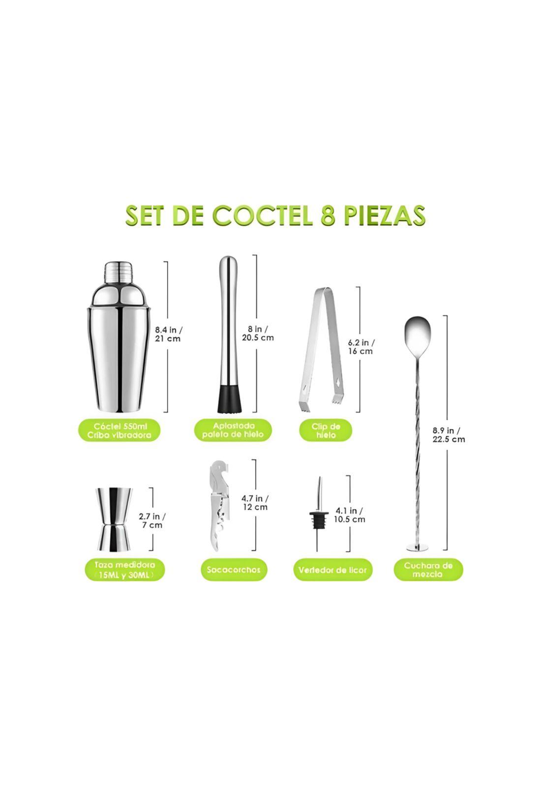 Kit Juego Coctelera Profesional Bar 8 Piezas Acero Inoxidable-2