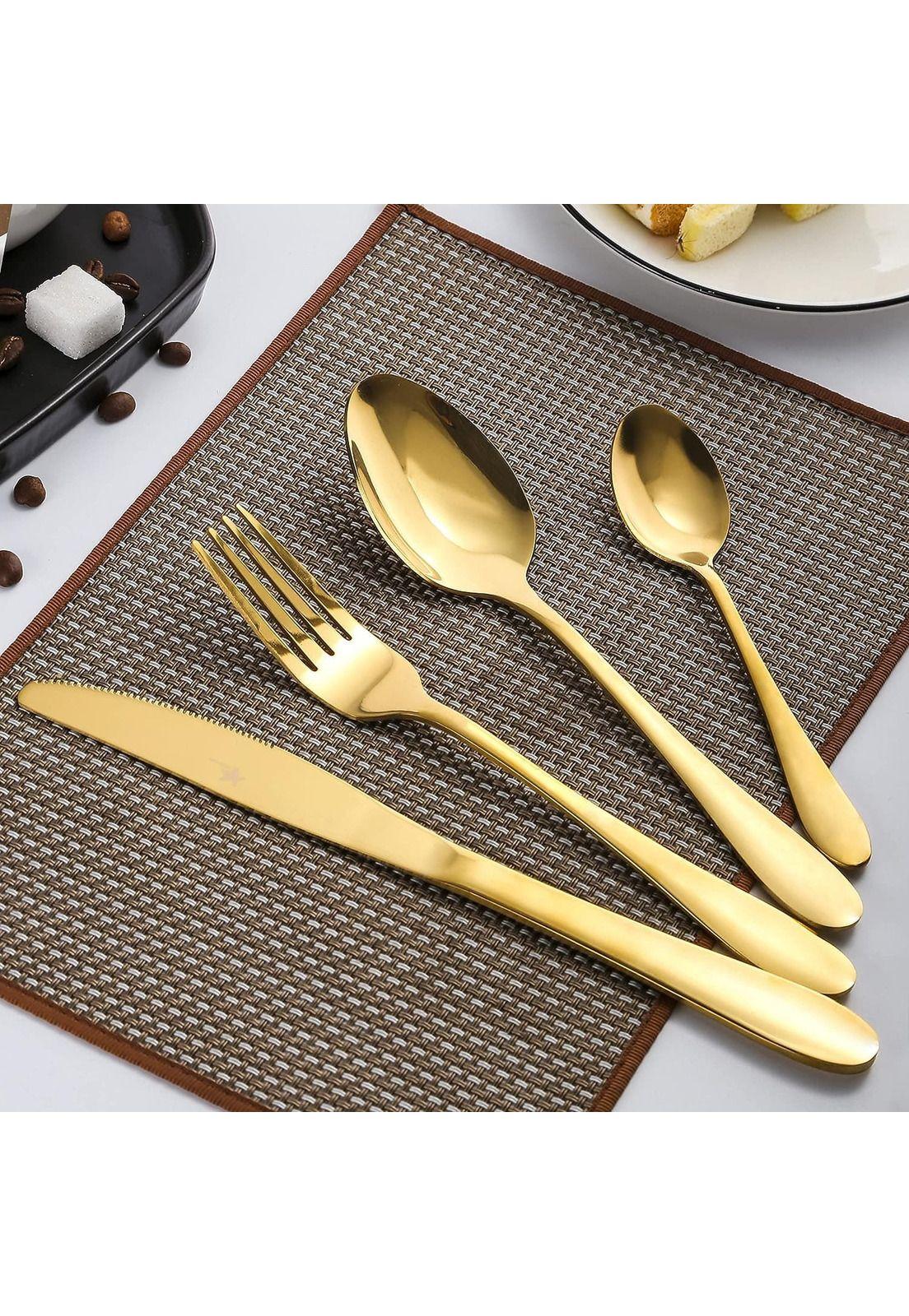 Set Juego Cubiertos Acero Inoxidable 24 Piezas Dorado-3