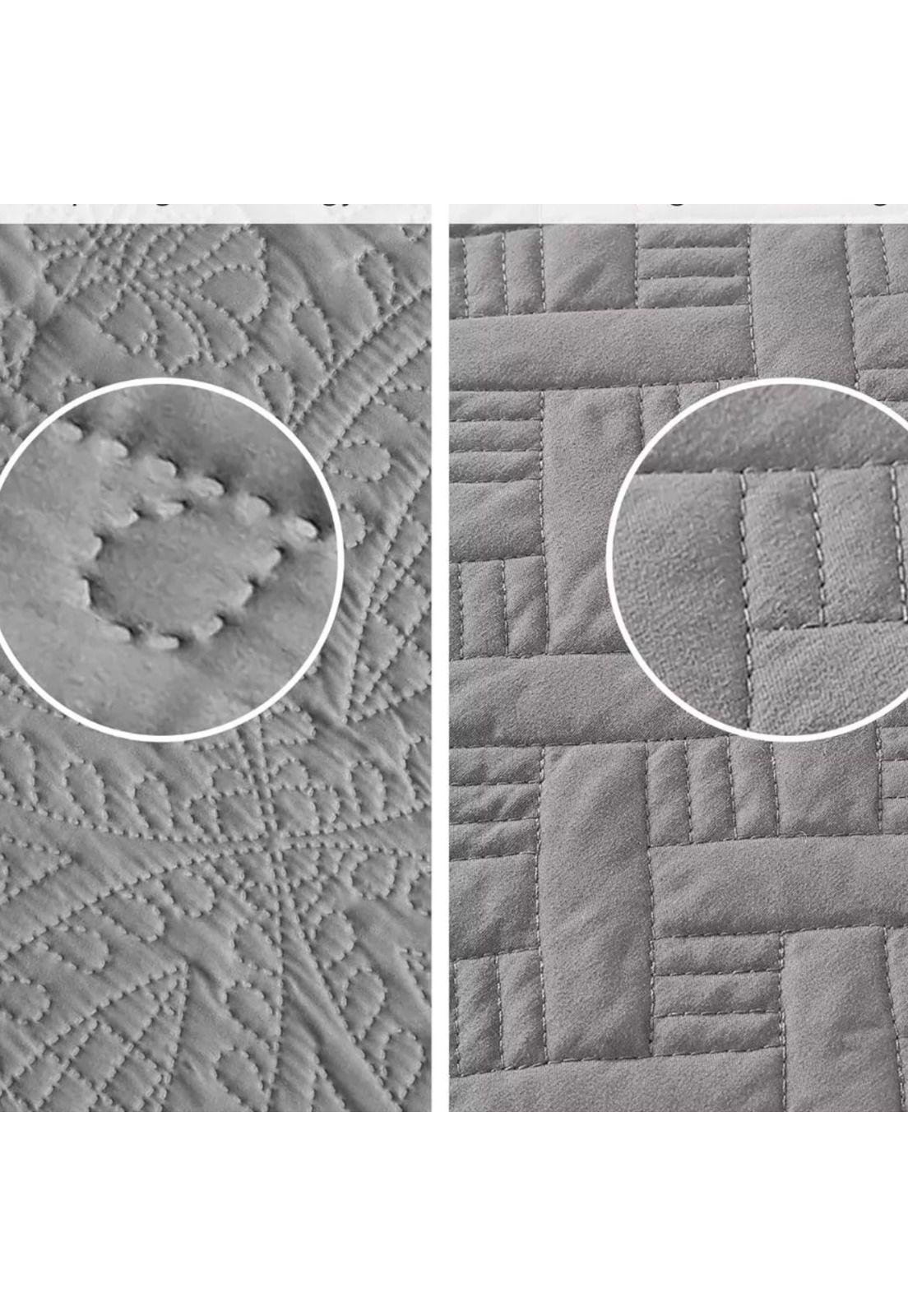 Cubrecama Quilt Reversible Queen 228x228 CM Más Fundas Almohada Gris-6