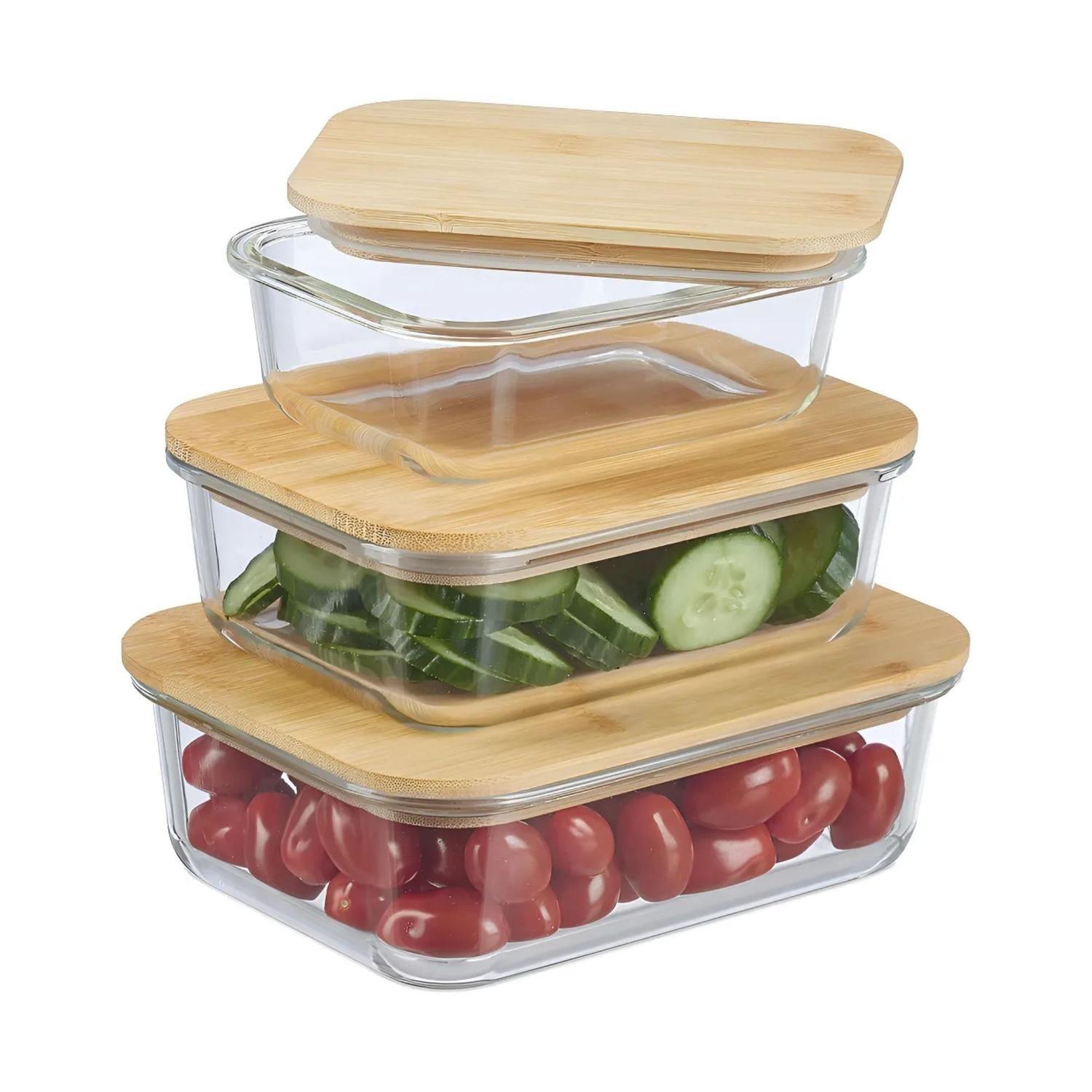 Set 3 Tupper Vidrio Hermetico Tapa Bambú 1,04 LT-3