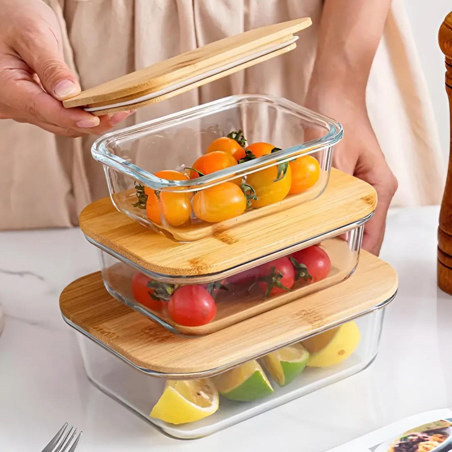 Set 3 Tupper Vidrio Hermetico Tapa Bambú 1,04 LT-4