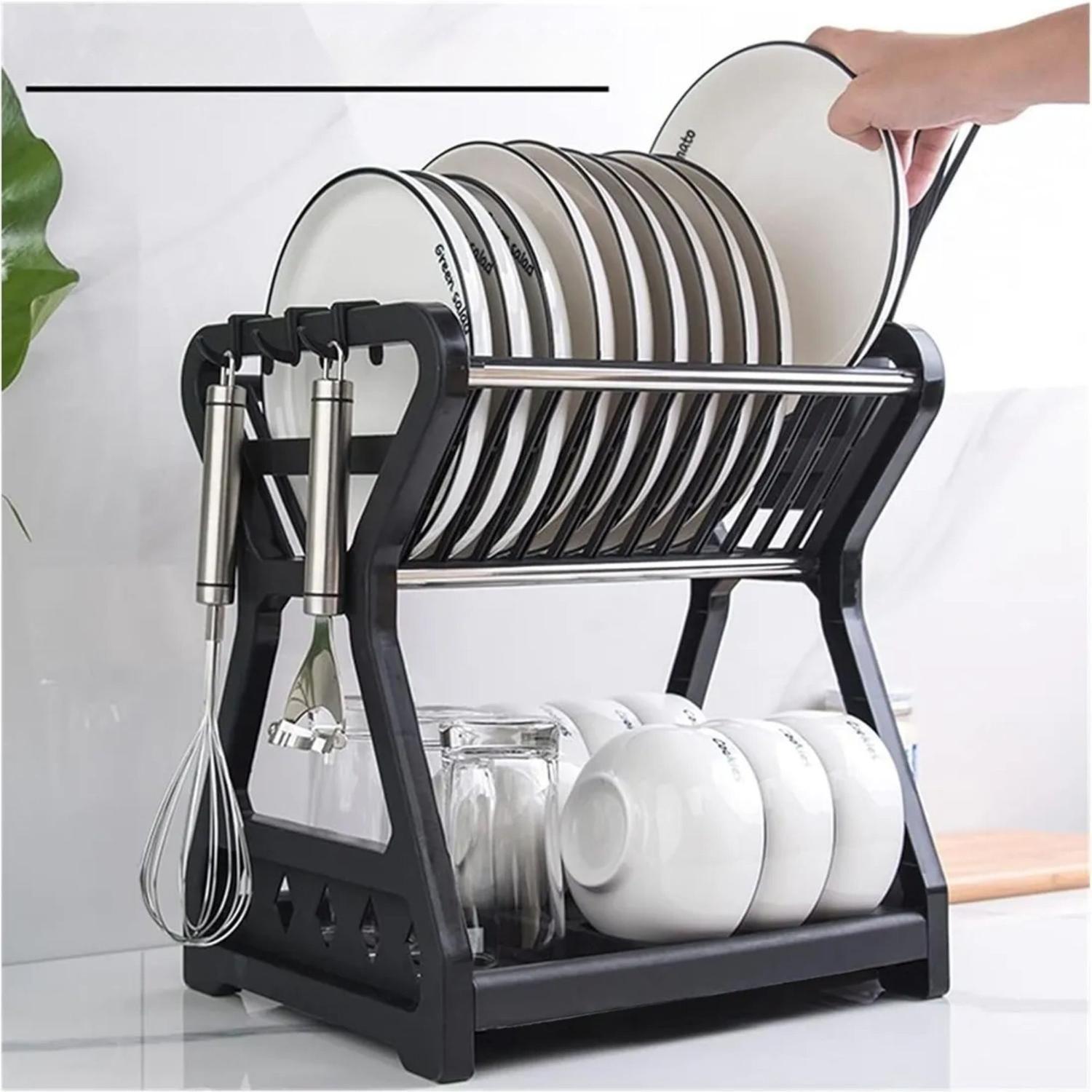 Rack Secador Escurridor Platos 2 Niveles 30x24.4x33.8 CM Negro-3