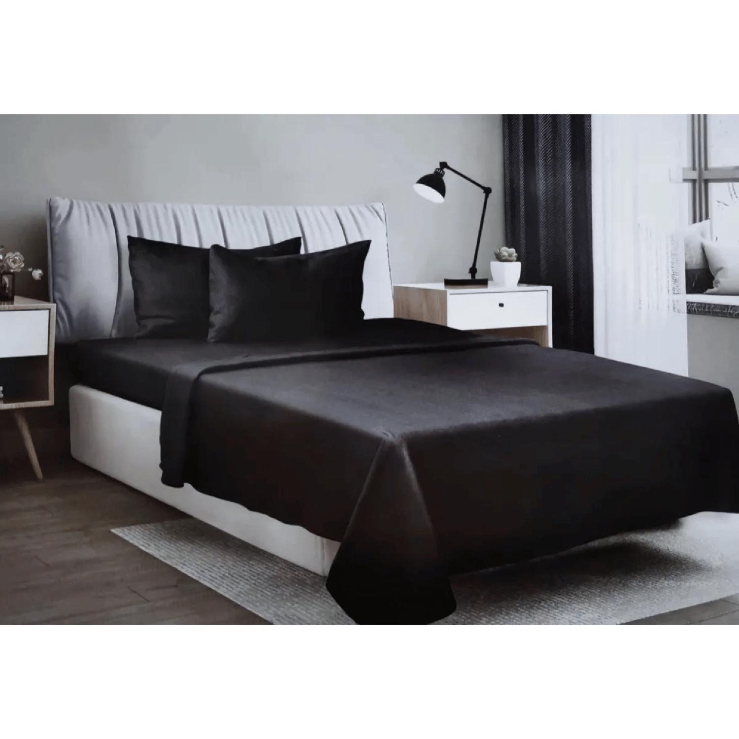 Sabanas 2 Plazas Elasticada 4 Piezas Polar 144 Hilos Negro-4