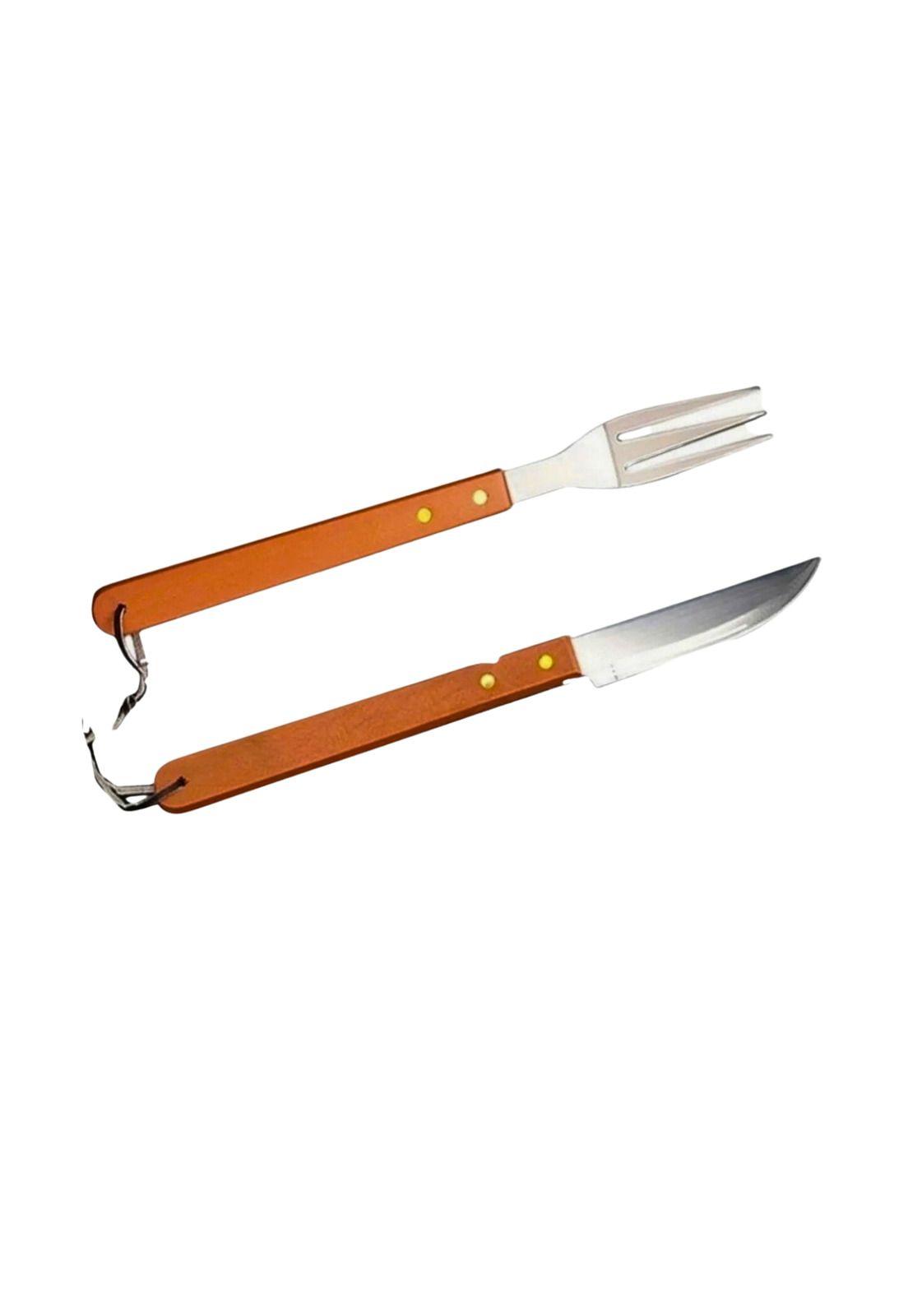 Set Asado Parrilla 2 Piezas Acero Inoxidable Madera-2