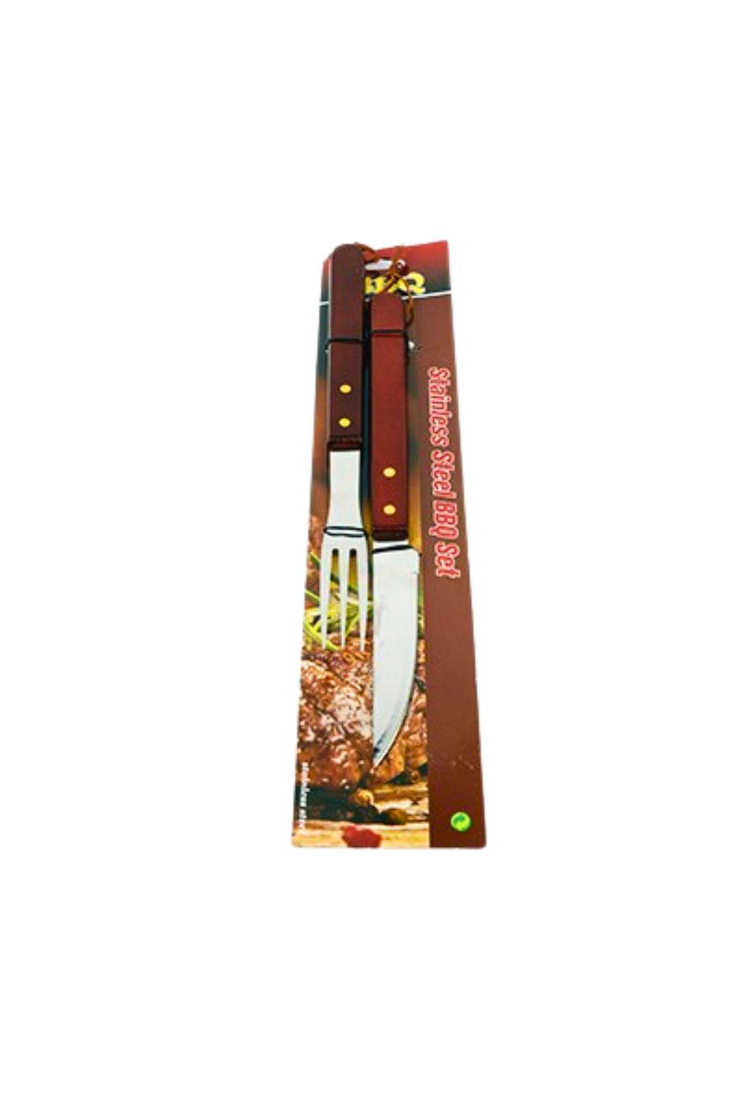 Set Asado Parrilla 2 Piezas Acero Inoxidable Madera-3