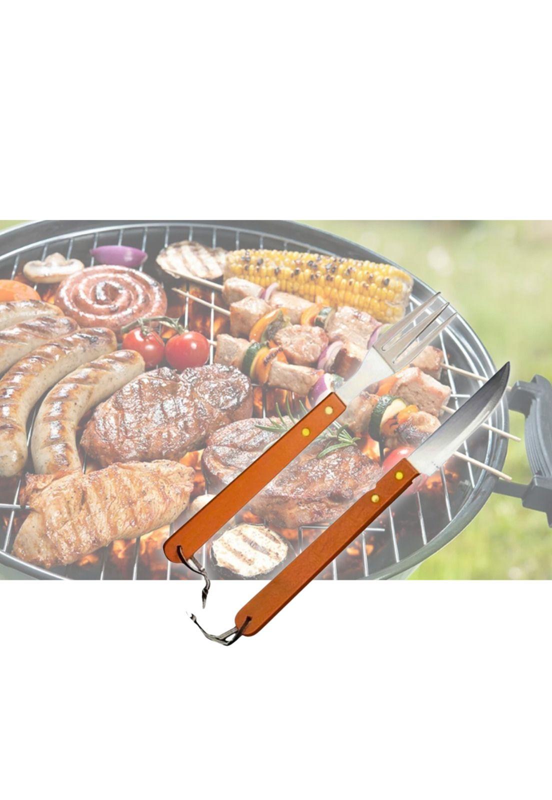 Set Asado Parrilla 2 Piezas Acero Inoxidable Madera-4