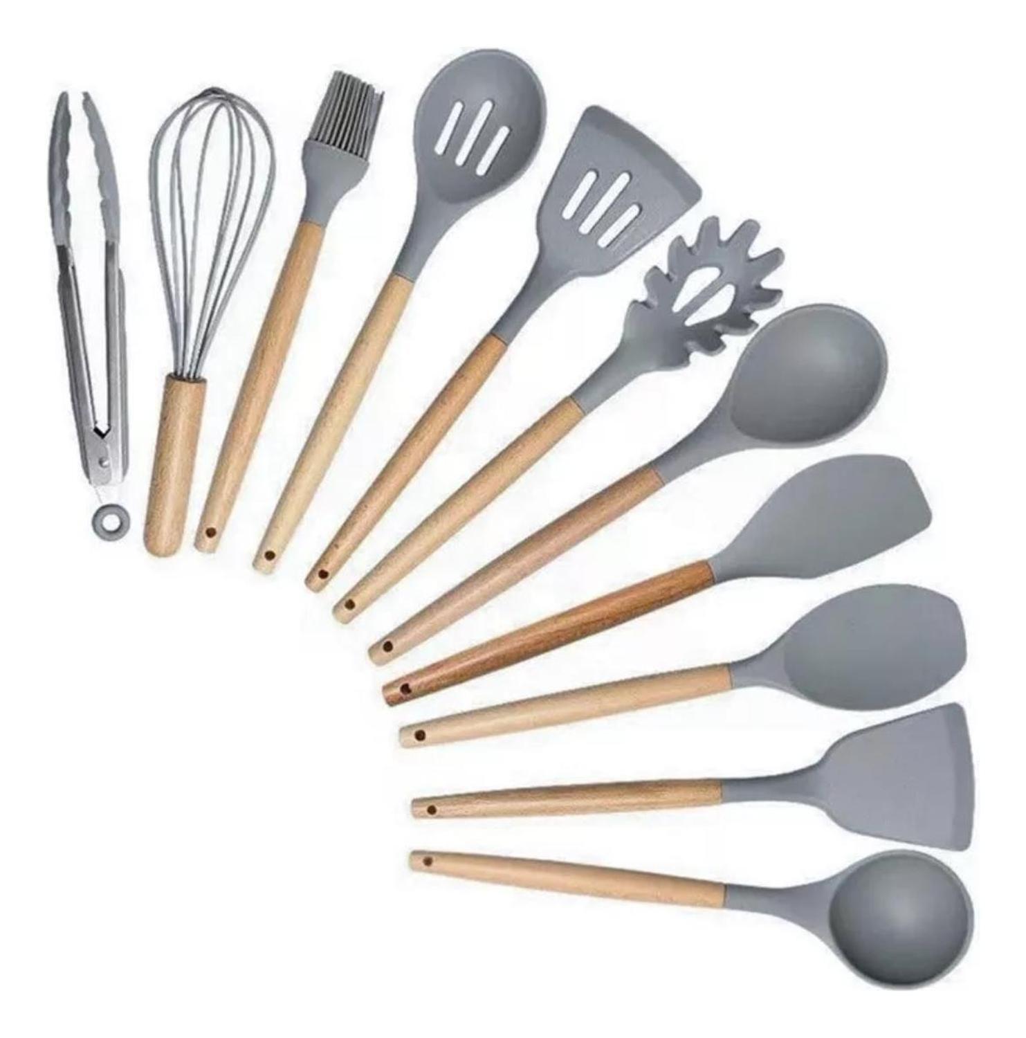 Set 19 Utensilios Cocina Silicona Acero Inoxidable Gris-2
