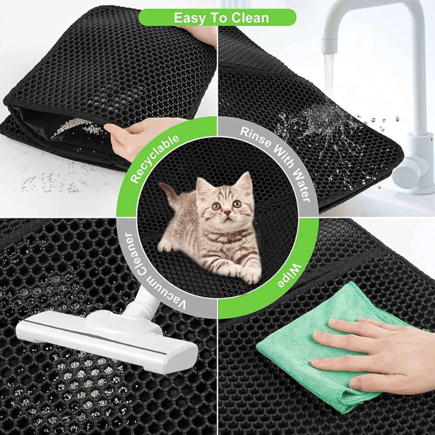 Tapete Alfombra Atrapa Arena Mascota Gatos 45x60x3 CM Negro-4