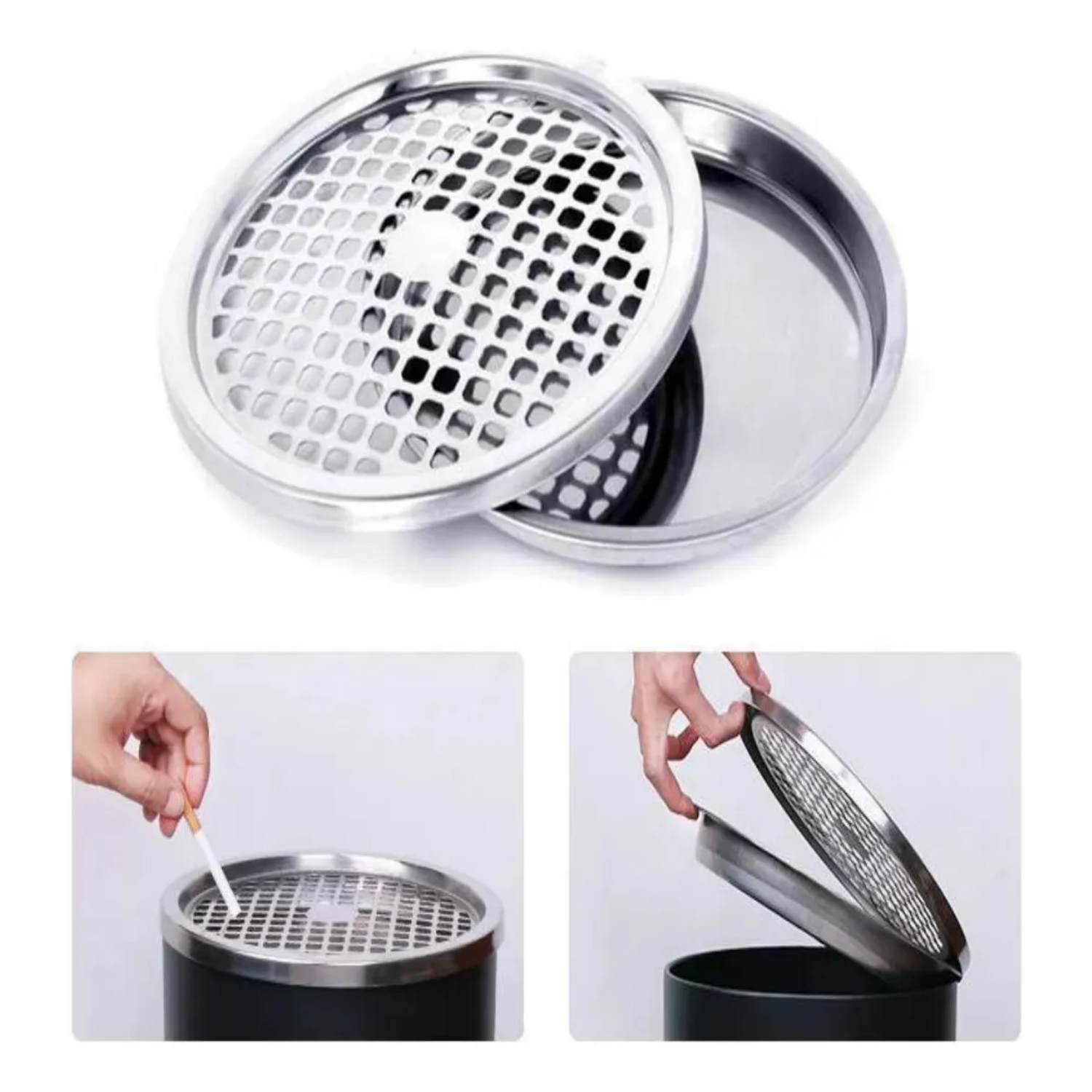 Basurero Cenicero Circular Acero 18 LT Plateado-4