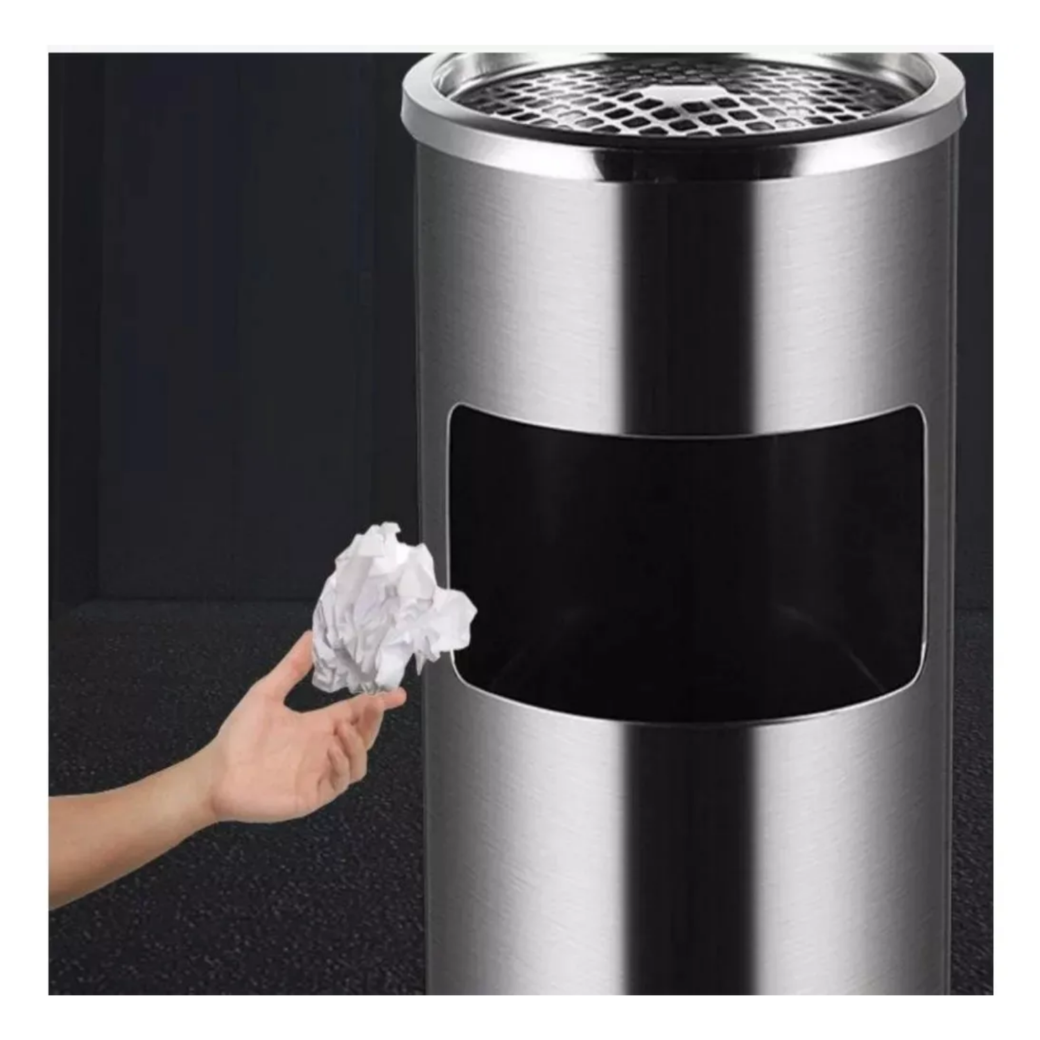 Basurero Cenicero Circular Acero 18 LT Plateado-5