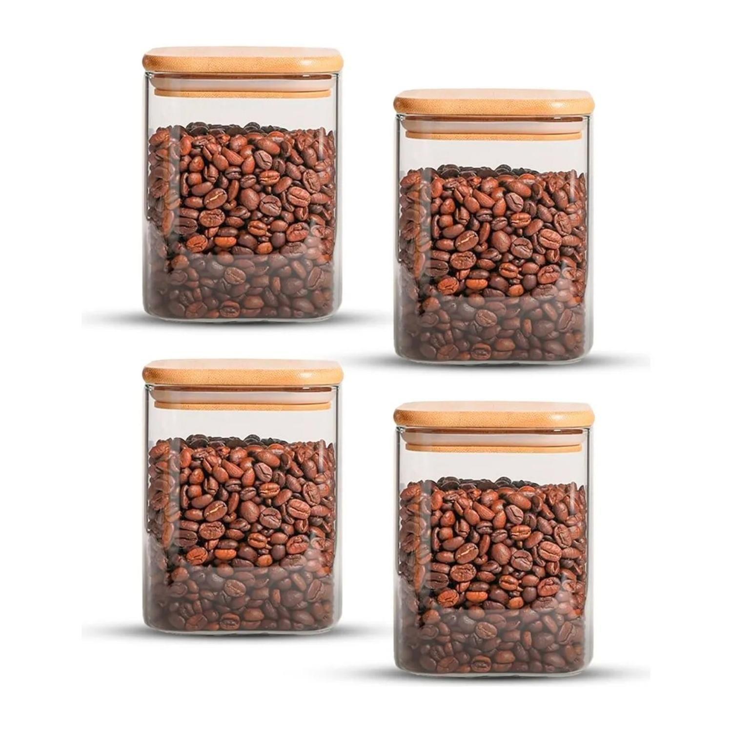 Pack 4 Frasco Hermetico Contenedor Especies Tapa Bambú 800 ML-0