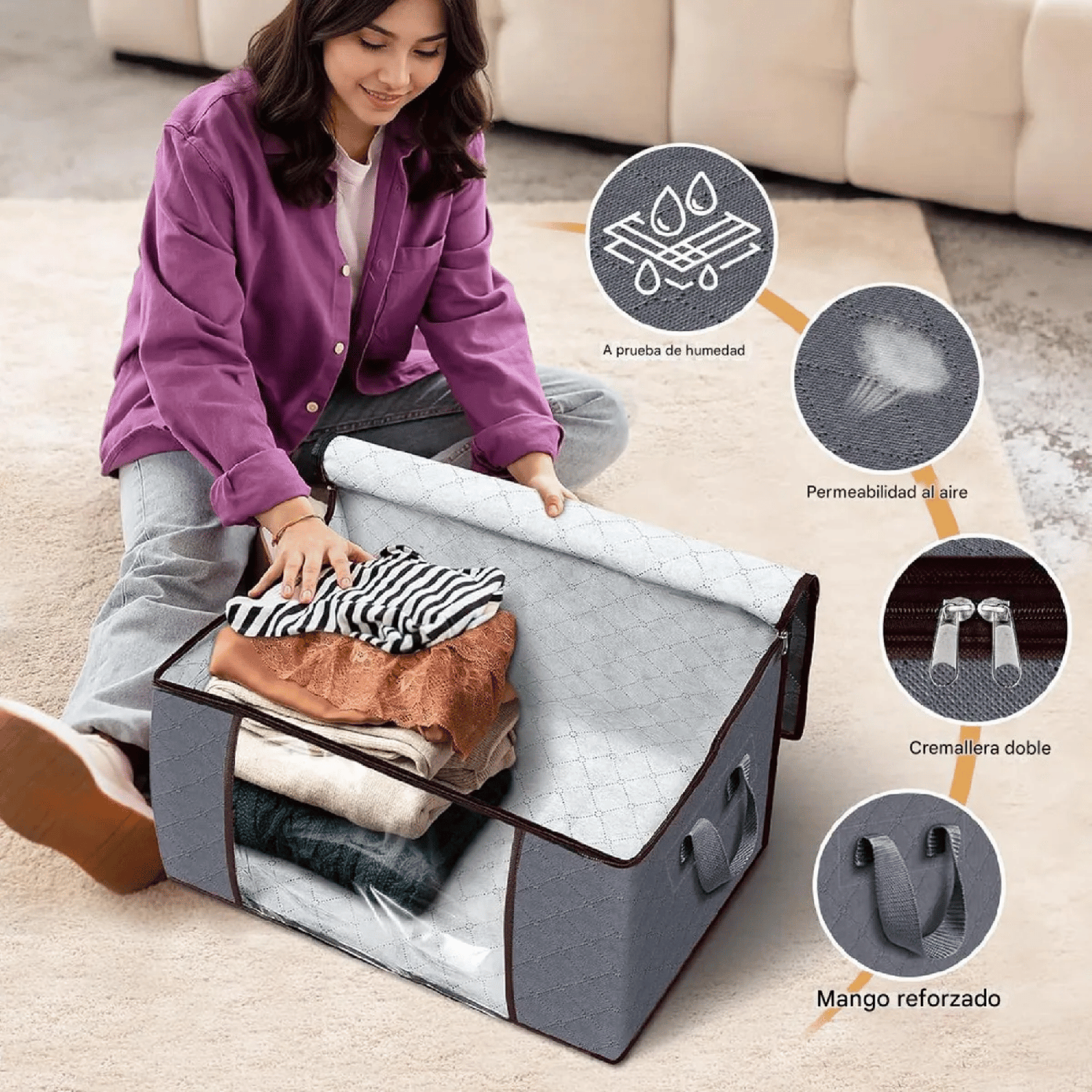 Pack 3 Bolsas Organizador Ropa 60x40x40 CM Gris-3