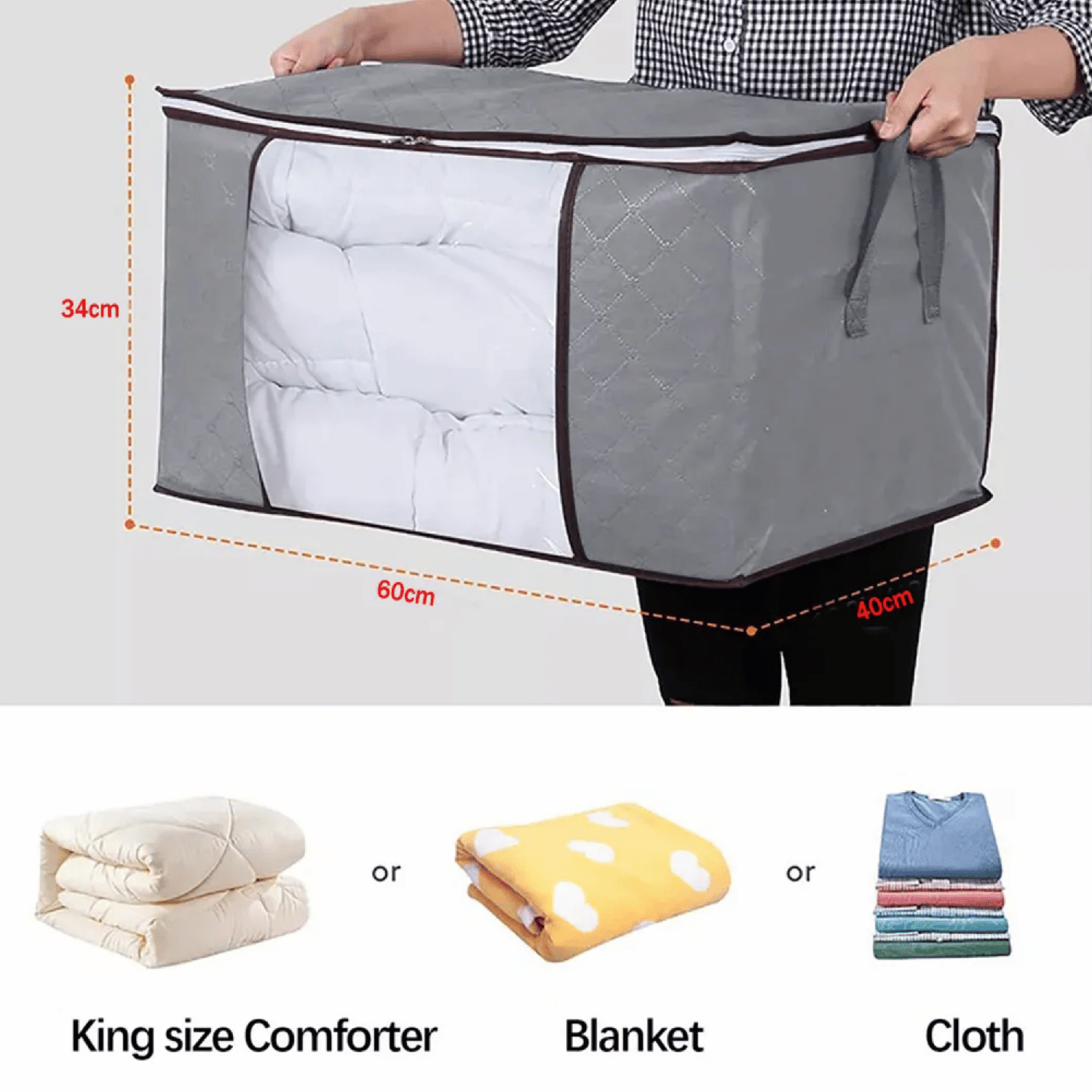 Pack 3 Bolsas Organizador Ropa 60x40x40 CM Gris-4