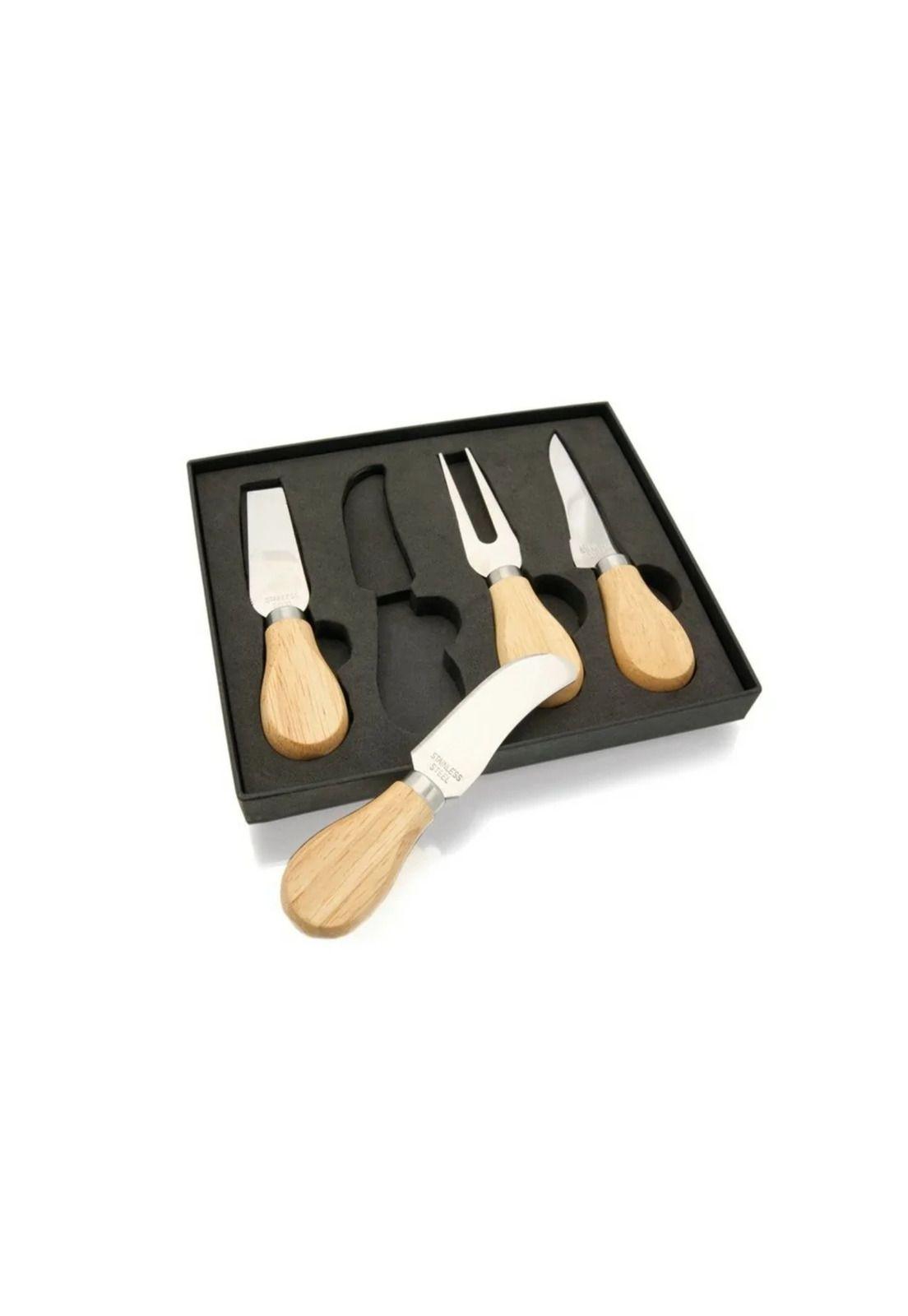Set 4 Utensilios Queso Acero Madera Koet-2