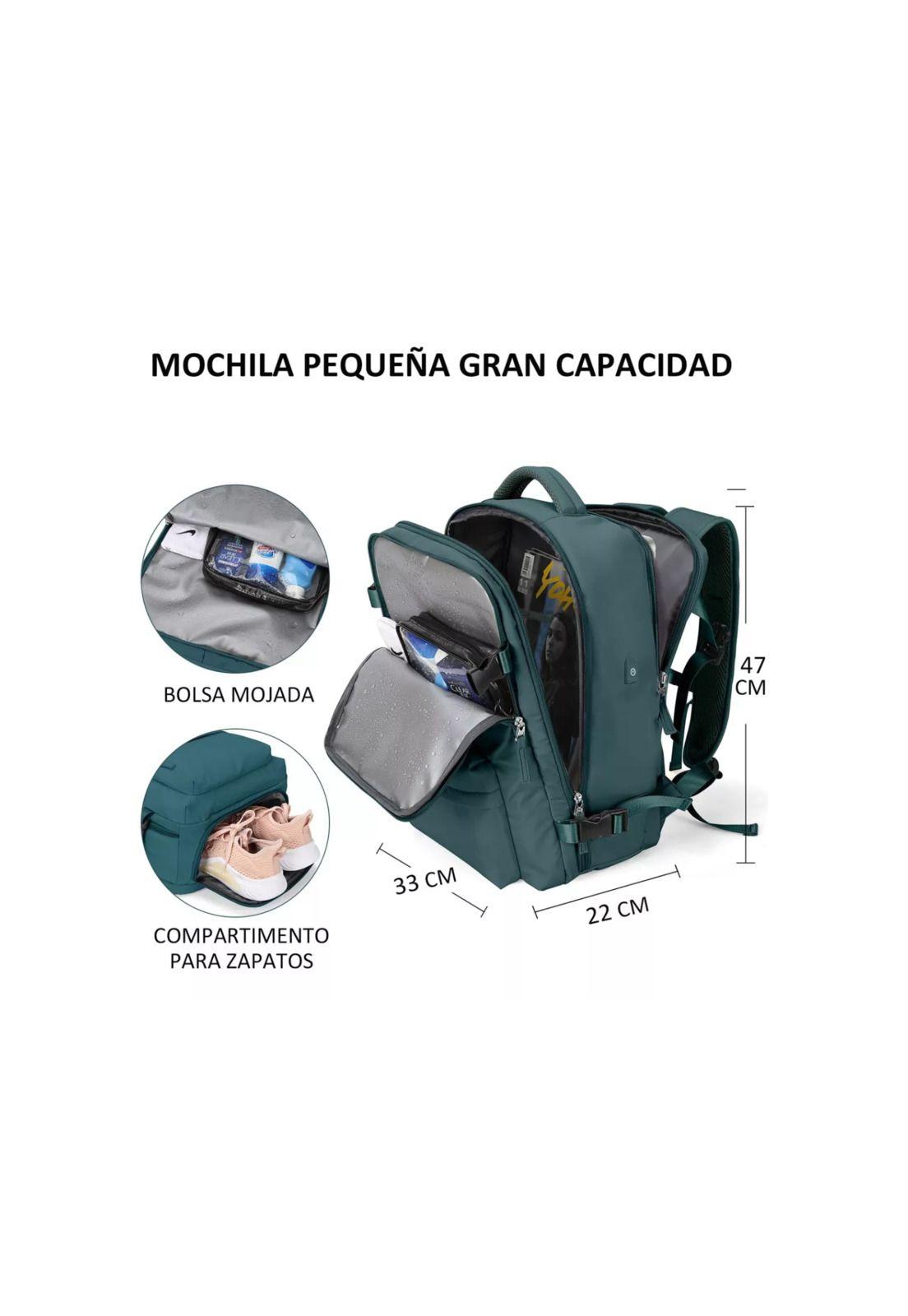 Mochila Viaje Gran Capacidad USB Tela Verde DLX-3