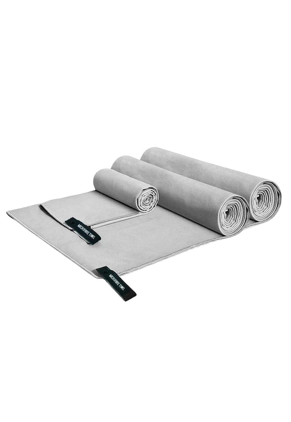 Set 3 Toallas Baño Viaje Microfibra Secado Rápido Gris-2